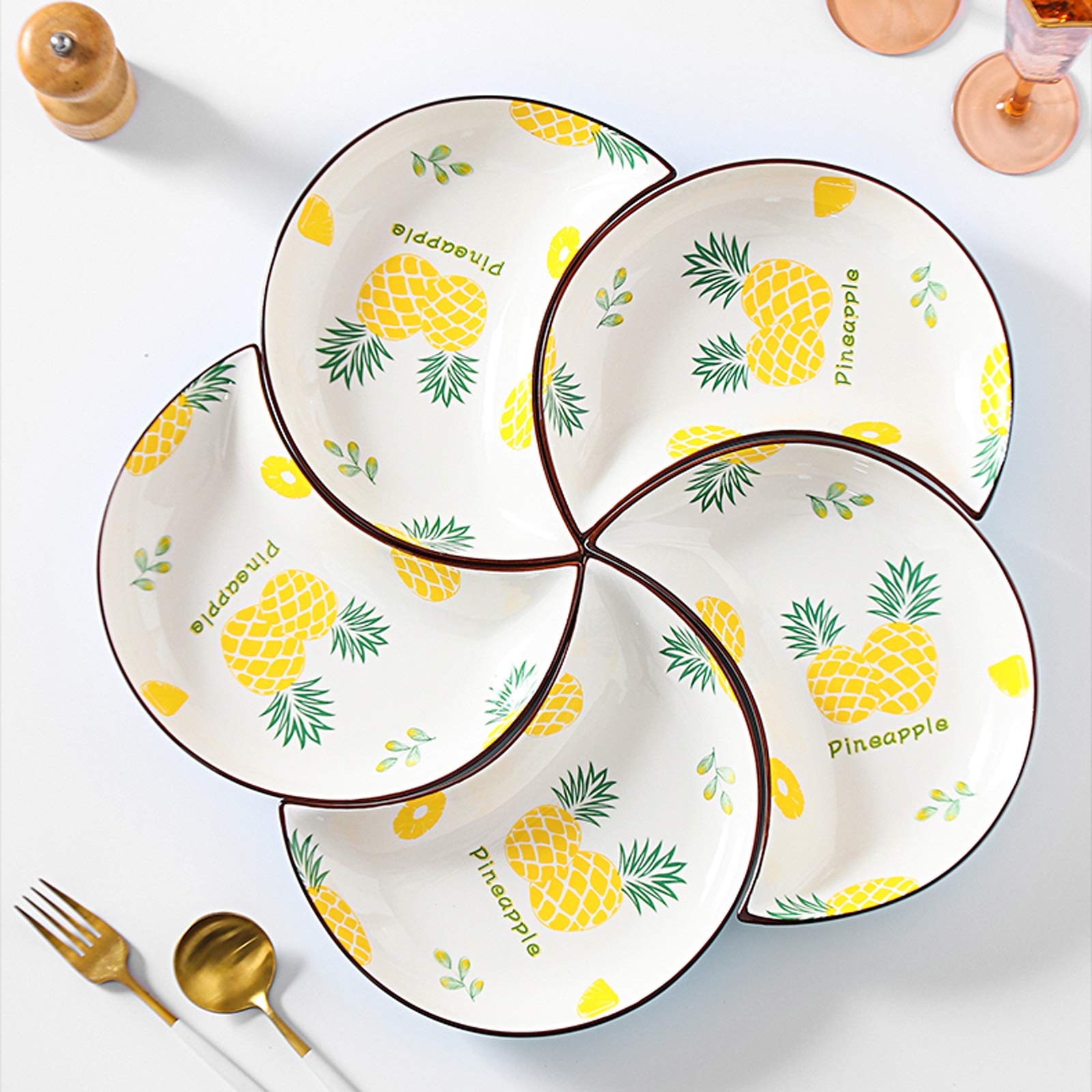 Ciotoline da Snack 10pcs Snack Plate Aggiungi 1 PZ Zuppa Bowl Home Piatto da pranzo Piatto da cucina in ceramica Set di stoviglie in ceramica Squisita Piastra dessert a forma di luna Squisita Piatto f