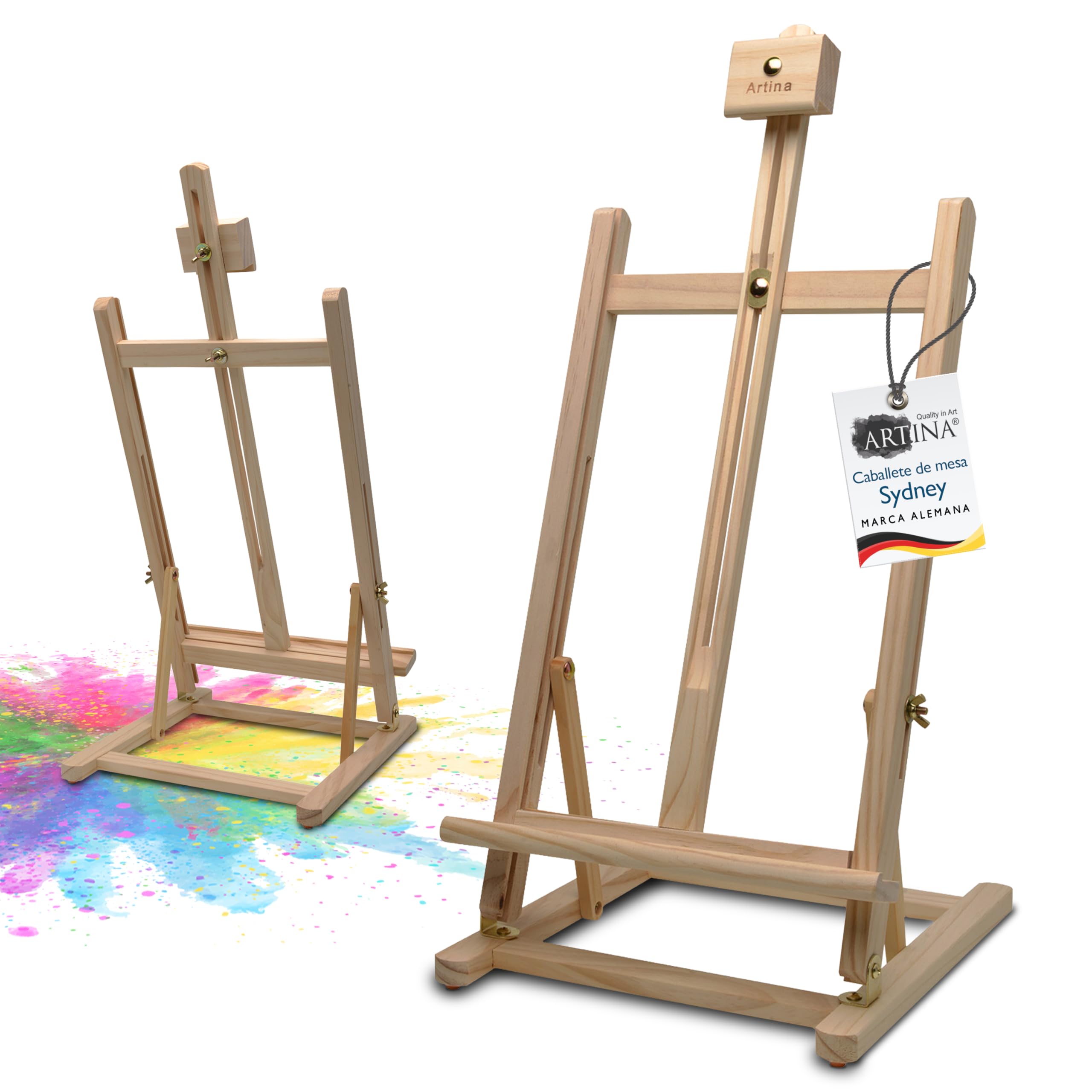Artina Caballete de pintura de mesa Sydney - Madera de pino 27 x 27 x 60 cm – Caballete plegable para artistas principiantes, aficionados y niños – Para lienzos de hasta 45 cm de altura