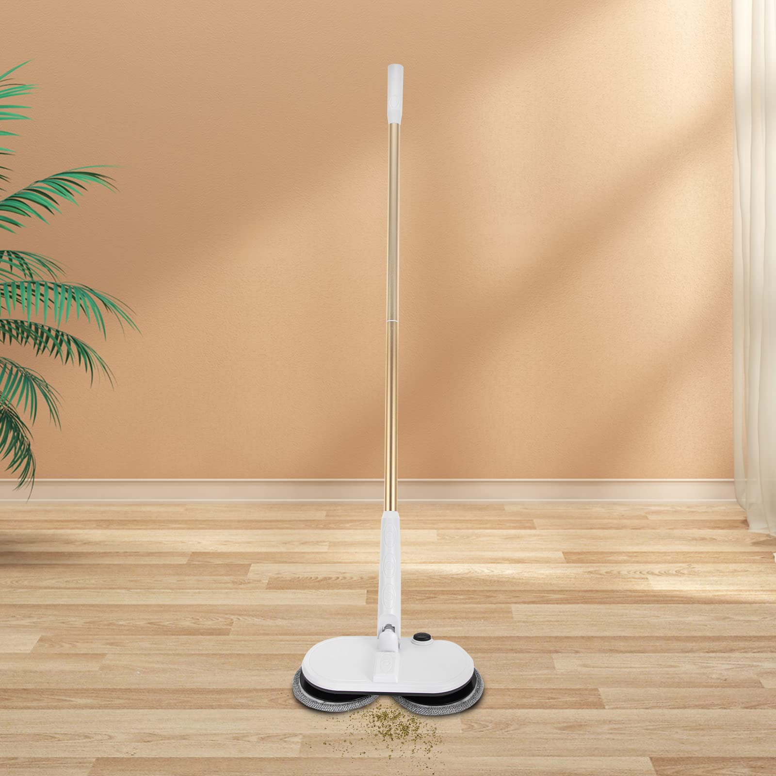 Mopa giratoria eléctrica con almohadillas giratorias dobles, limpiador de suelos de 150 RPM para madera dura y azulejos, más de 60 minutos de tiempo de funcionamiento, diseño ligero y