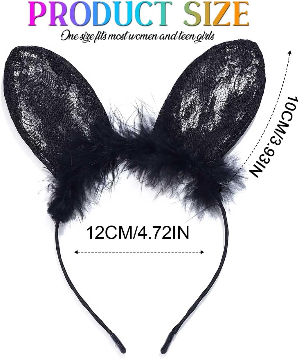 CAKURE Bunny Ears Headband Black Lace Rabbit Ears Headbands Masquerade Halloween Costume Hair Accessories for Women - Image 2