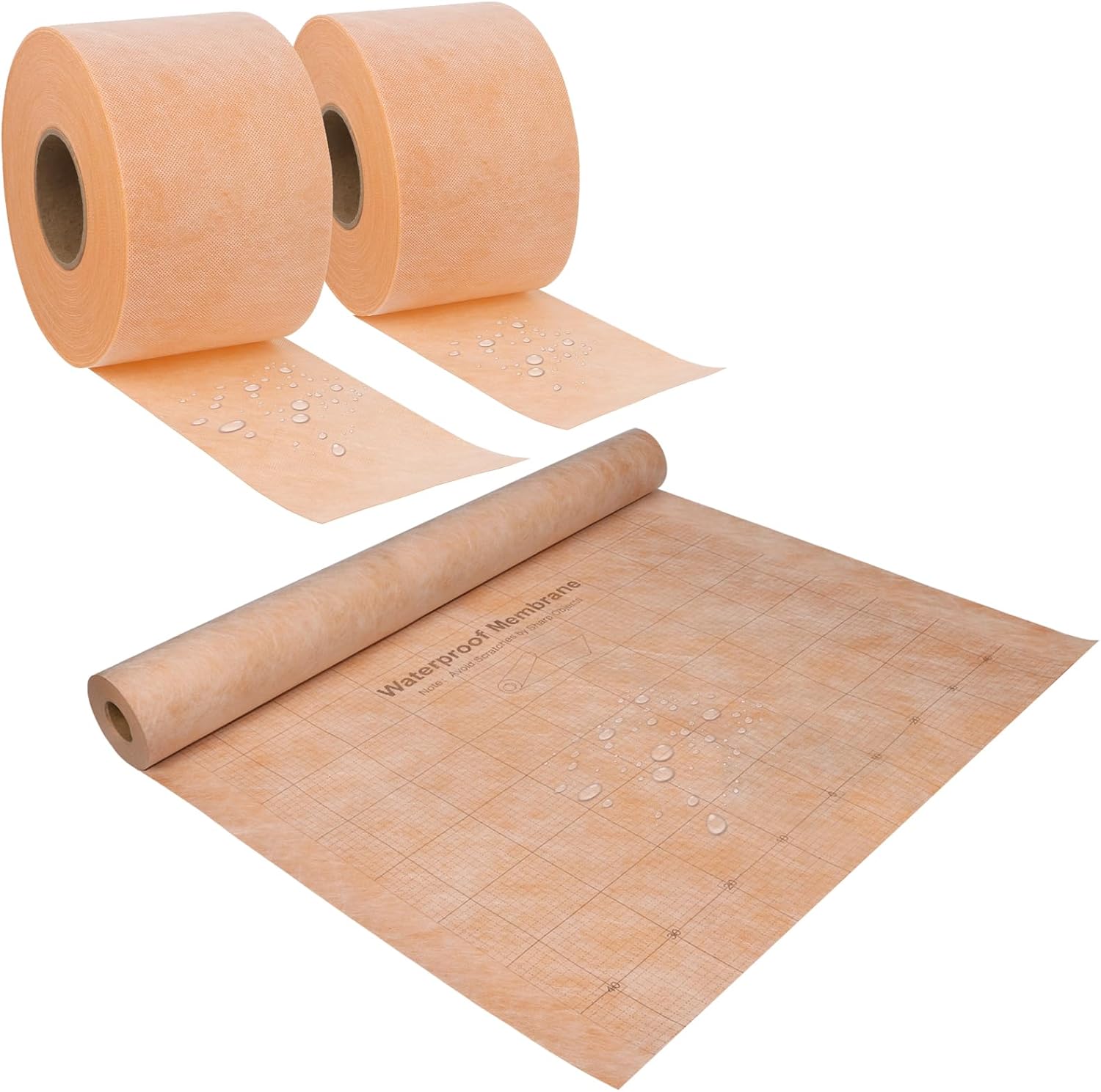 3.3 FT x 33 FT Waterproof Membrane with Pre-Marked Grid Design and 5" x 100 FT Waterproof Membrane Band Roll