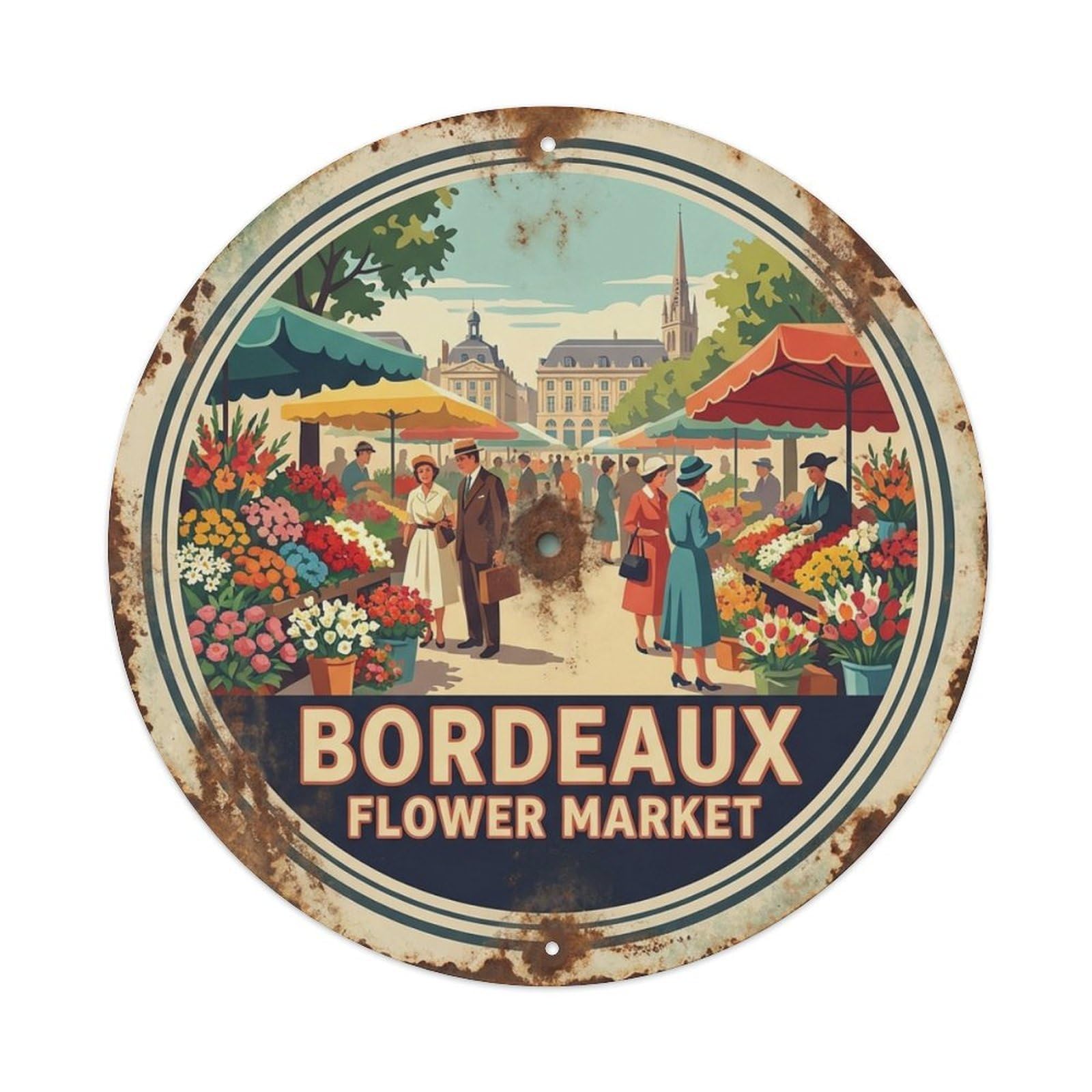 City Culture Travel Bordeaux France Flower Market Metal Tin Sign
