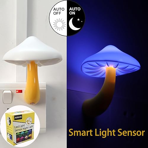 Miniatura 2 de AUSAYE Paquete de 4 luces nocturnas enchufables, luces LED de noche con forma de hongo para niños, adultos, dormitorio, baño, pasillo, escaleras,