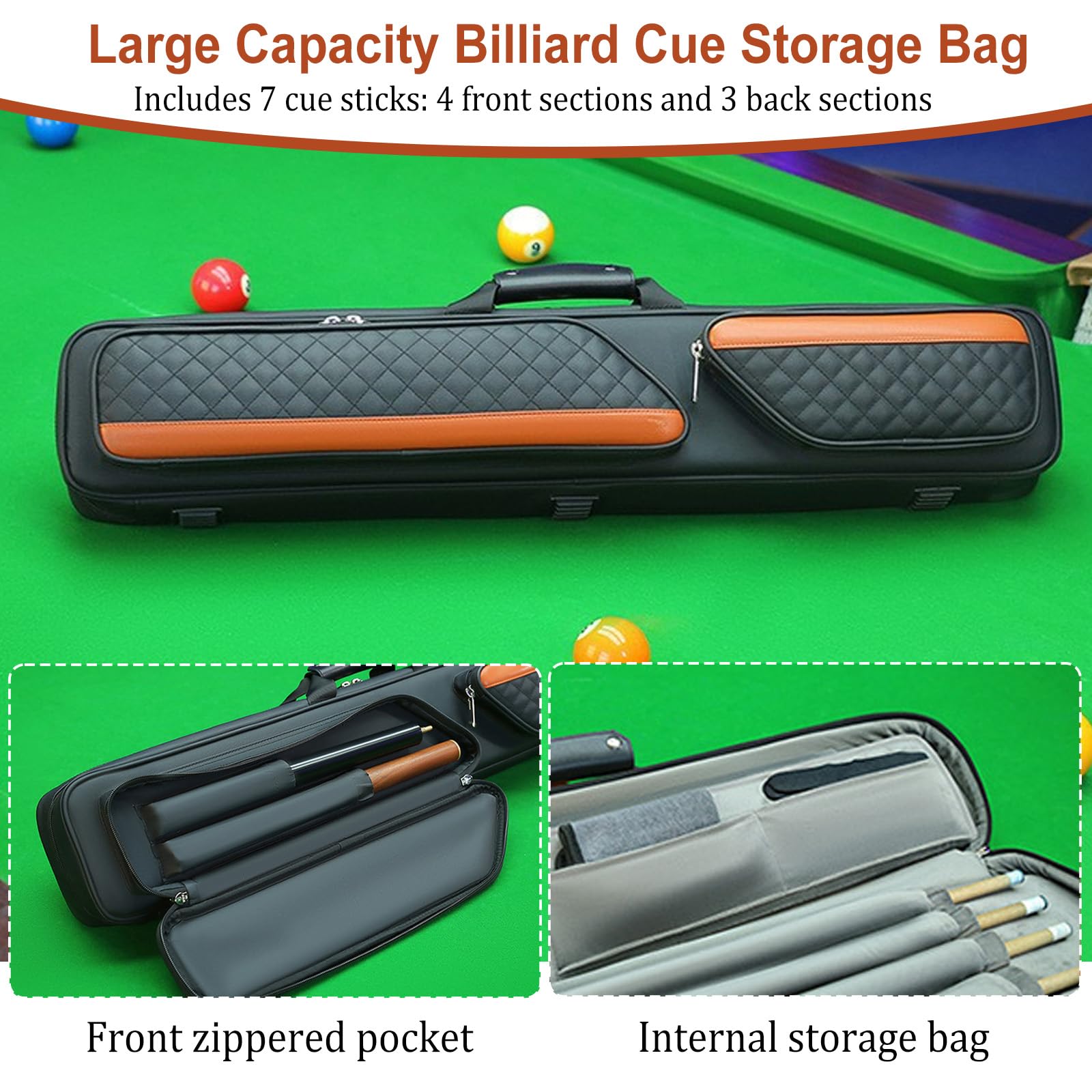 3x4 Billard Queue Tasche Billiard Cue Bag with Handle and Removable Shoulder Strap billard zubehör for up to Bottom and Shafts Queue Tasche 900D Wasserdichte Pool Cue Case Abrieb-und Kratzfest