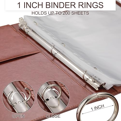 Miniatura 4 de Fulmoon 6 carpetas vintage de piel sintética de 3 anillos con tapa dura, carpeta organizadora de cartera, carpeta de 3 anillos de 1 pulgada, tamaño