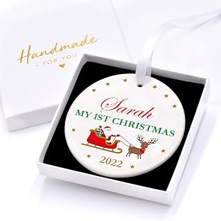 Personalised Christmas Decoration For Babys First Christmas, New Baby Son Daughter Xmas Tree Bauble, New Baby Ceramic Hanging Ornament, With Gift Box