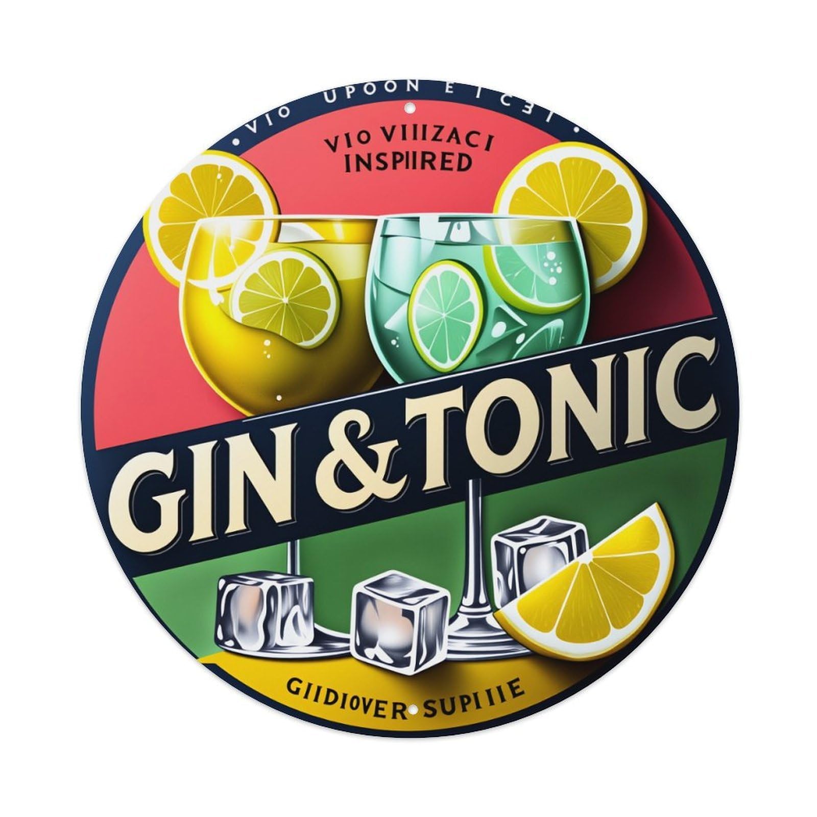Gin And Tonic Lemon Ice Round Tin Sign Vintage Metal Poster Retro Bar, Home, Man Cave, Kitchen, Laundry Room Wall Art Decor Gift 8x8Inch