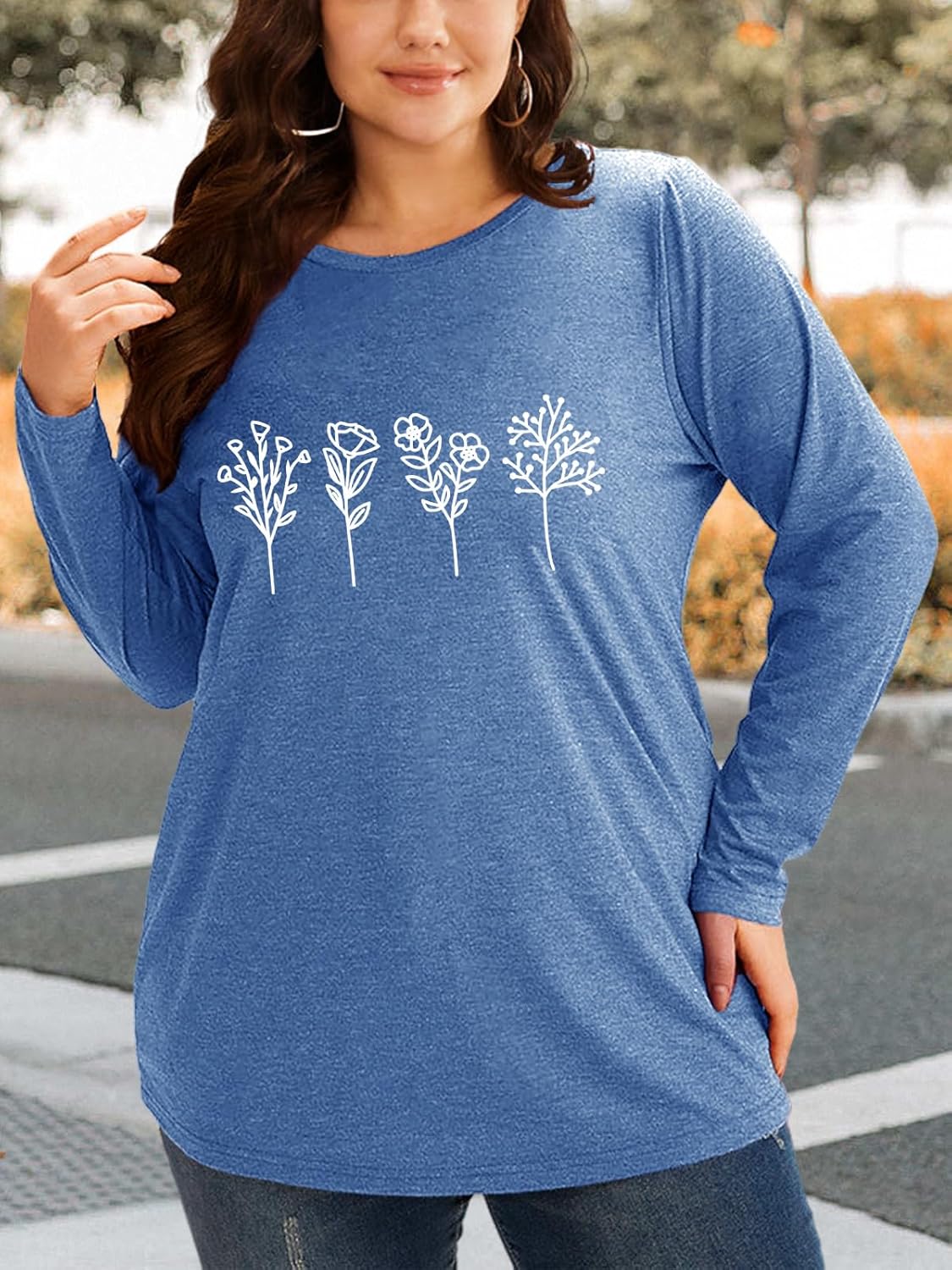 MK Shop Limited Womens Plus Size Tops Cute Graphic Vintage Sunrise Sunset Print Long Sleeve Natura Tees Fall O Neck Shirts - Image 3