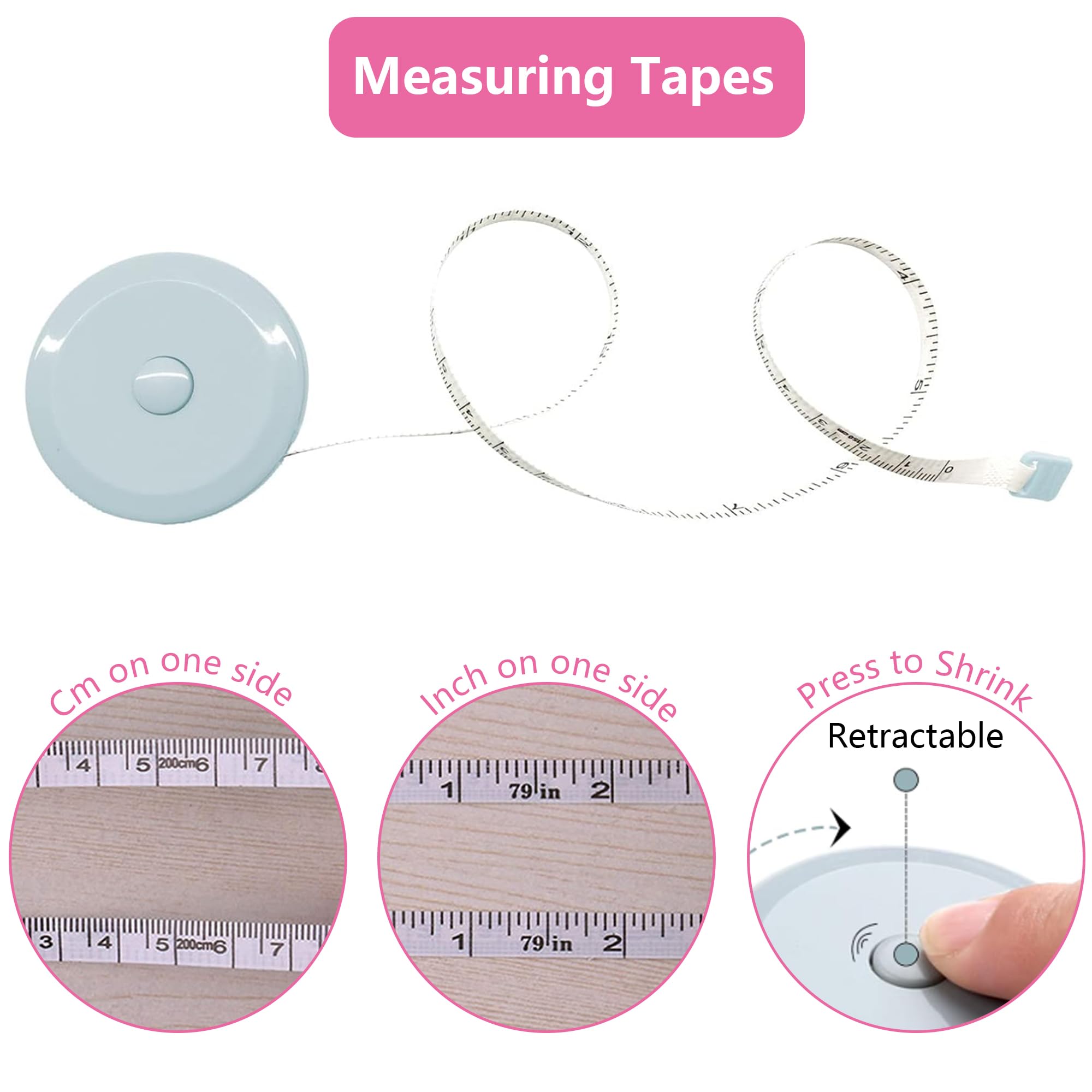 Pack of 3 Tape Measure Body Tailor Tape Measure Retractable Mini Tape Measure Body Measuring Tape Sewing Measuring Tape for Measuring Length Chest - Image 3