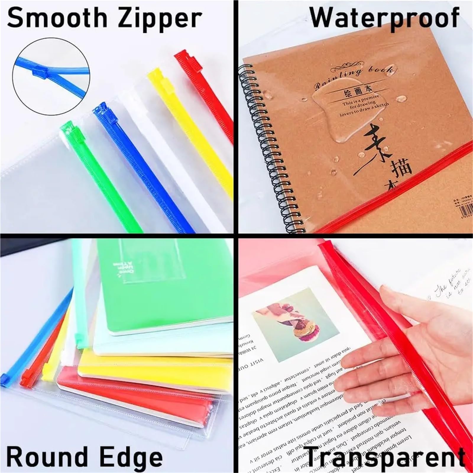 Lot de 50 pochettes transparentes à fermeture éclair en plastique avec pochette pour étiquettes