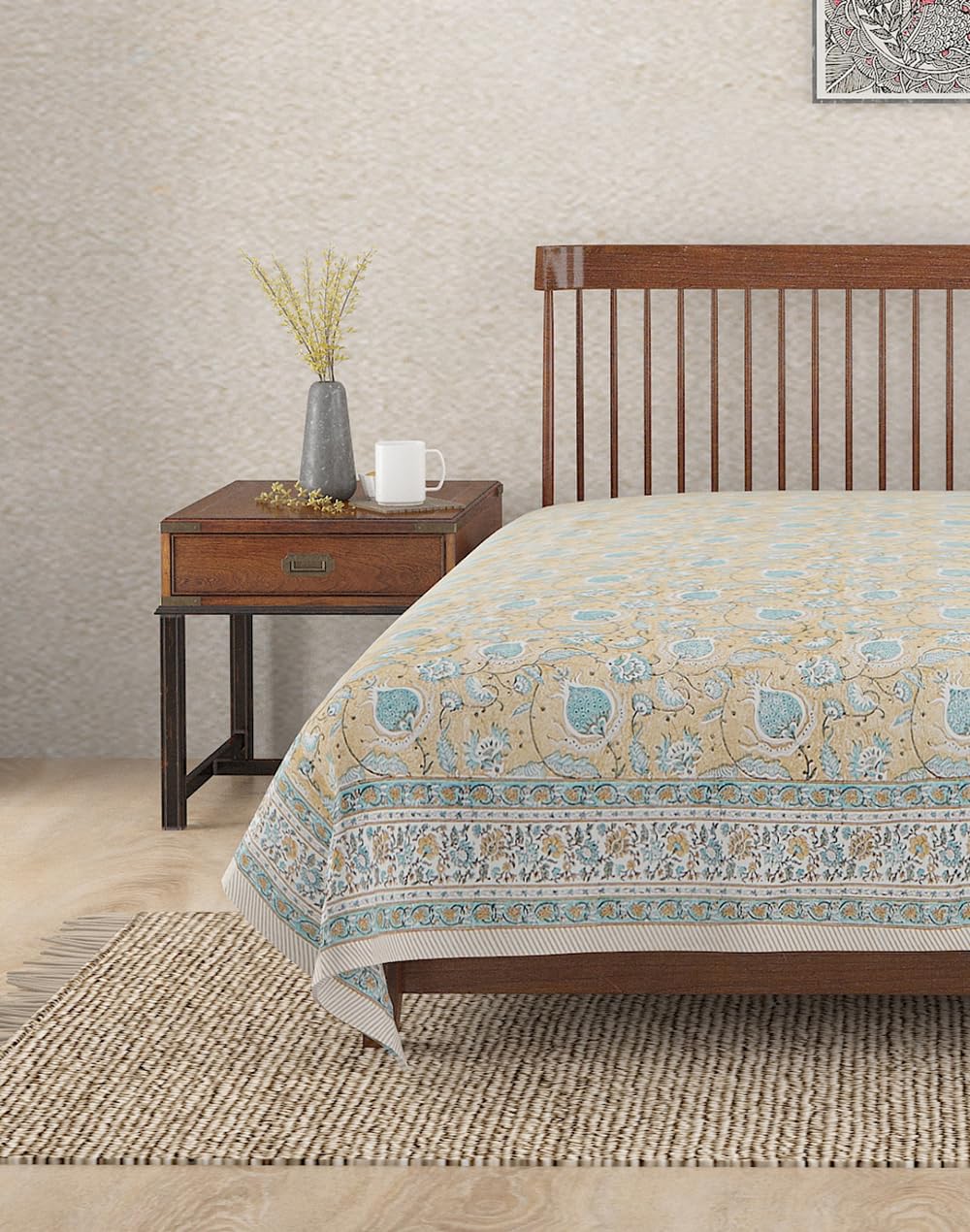 Fabindia Beige Ihania Cotton Hand Block Printed Single Bed Cover-picture-20