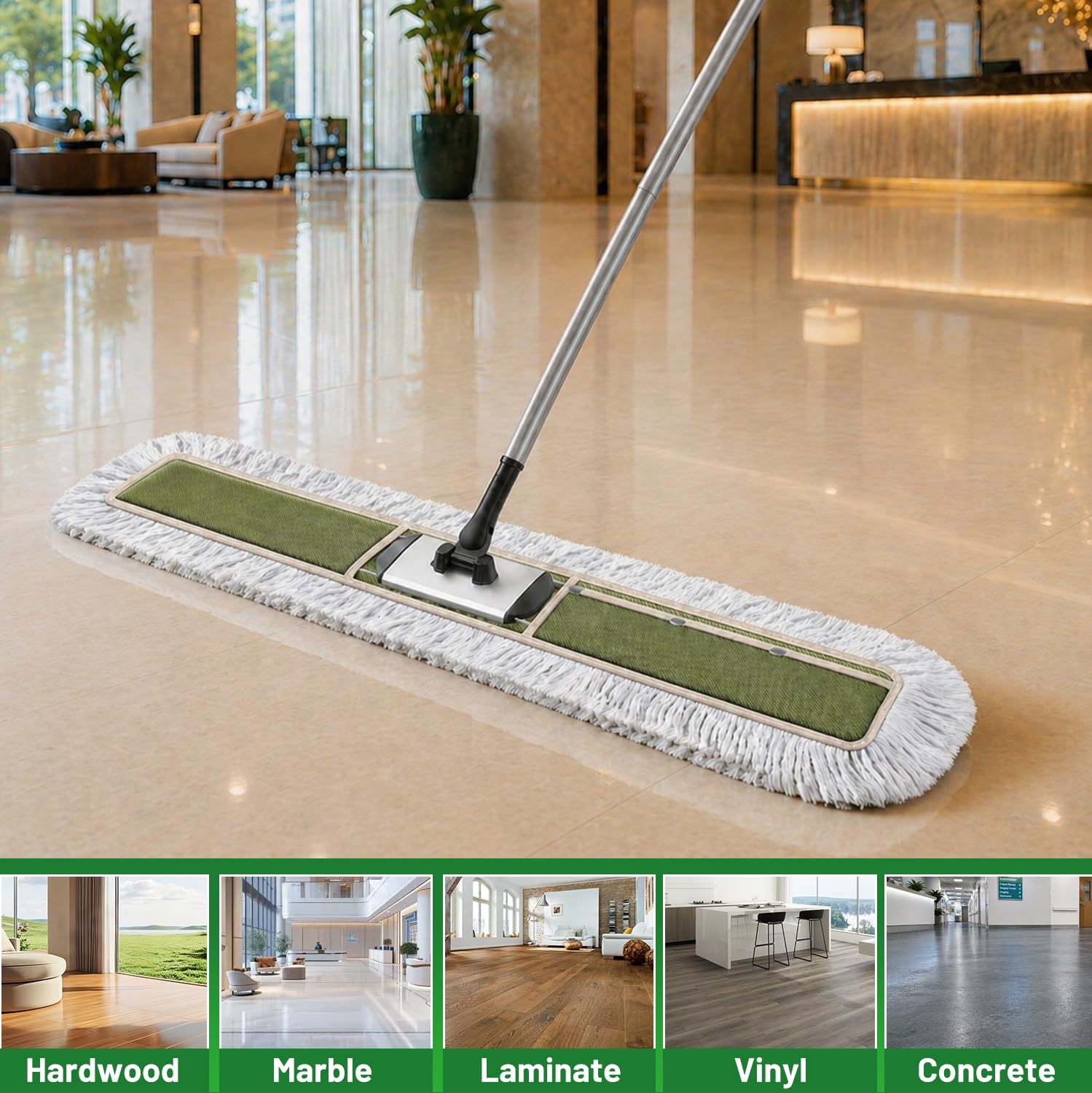 36" Commercial Dust Mop for Janitor: Dust Broom for Hardwood Floor Cleaning