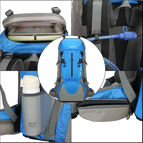 Miniatura 4 de King'sGuard Mochila de senderismo 70L con cubierta de lluvia Mochila de viaje ligera Mochila de camping impermeable, Azulclaro, Mochilas de viaje