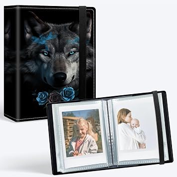 Small Photo Album for 2x3 Photos, Mini Pocket Photo Book Holds 60 Pictures, Compatible with Instax, HP Sprocket, Polaroid Zip, Canon Ivy, Picture Album Binder, Wolf Rose