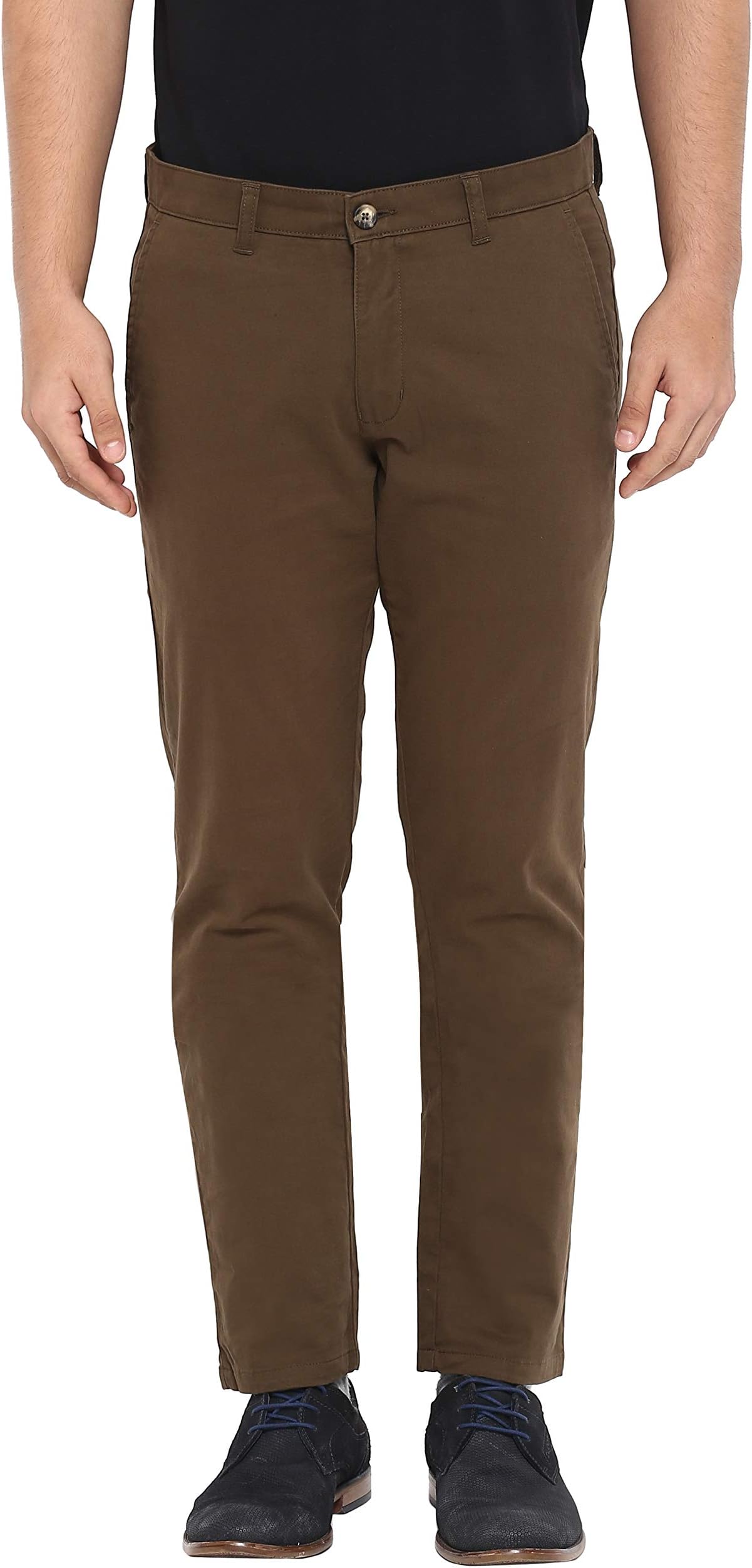 Parx Men's Cotton Blend Solid Pattern Low Rise Tapered Fit Flat Front Casual Trouser