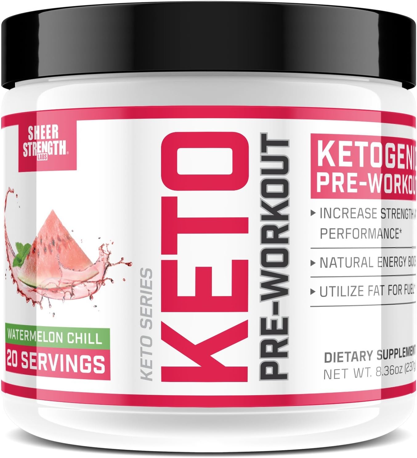 Ketogenic Pre Workout Supplement - Promotes Healthy Weight Loss, Fat Burning and Boosted Energy Through Rapid Ketosis - Includes BHB Salts (Ketones) - Watermelon Chill - 237g - Sheer Strength Labs
