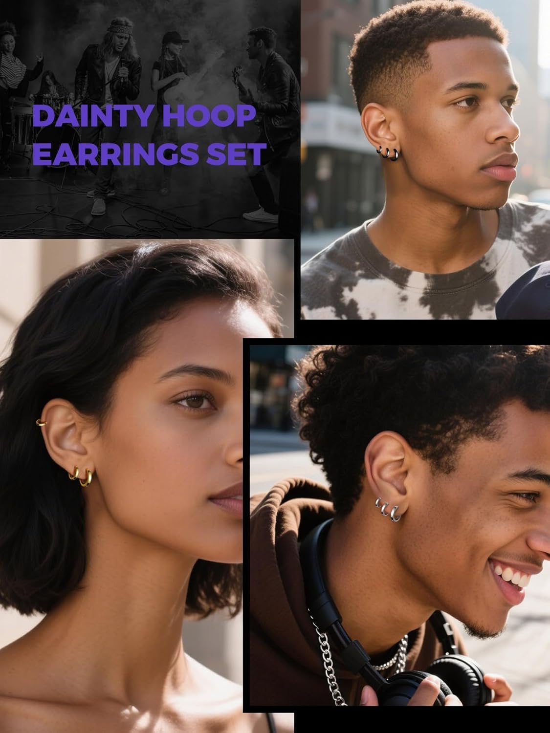 Classic 3/4/5 Pairs Small Hoop Earrings for Men Women Gold/Silver/Black Stainless Steel Huggie Hoop Earring Hypoallergenic Piercing Jewelry Set 7/9/12/14/16mm - Image 5