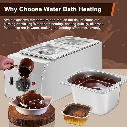 Miniatura 2 de Máquina de templado de chocolate con 2 tanques de 9 libras, derretidor de chocolate con control de temperatura de 86 185 F, calentador y derretidor