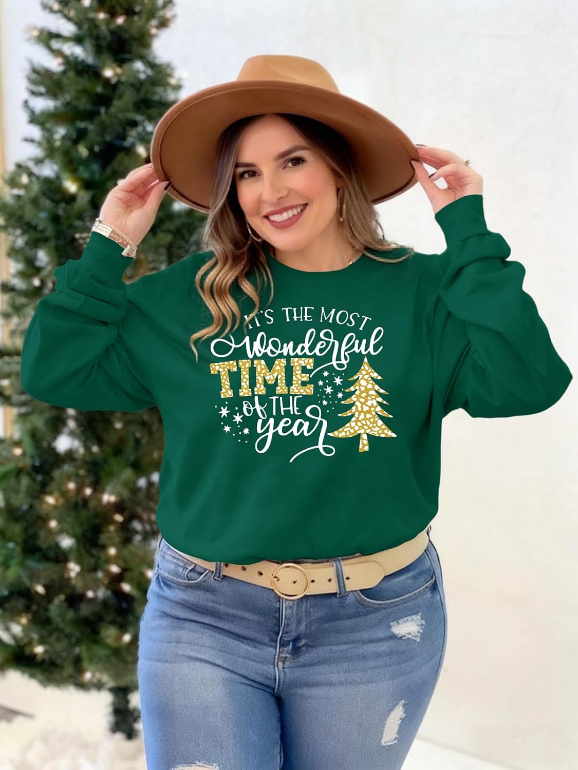 Plus Size Christmas Sweatshirt Women Crewneck Merry Christmas Pullover Sweater Long Sleeve Xmas Holiday Outfits