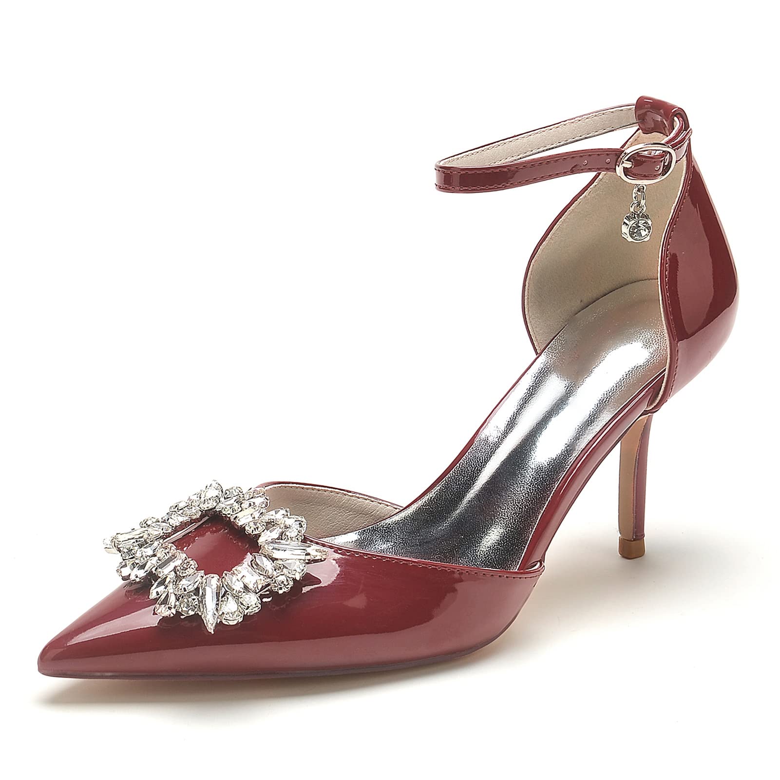 Sandalia de Tacón Alto con Cinturino alla Caviglia Donna Sandali con Tacco a Spillo Estivi Scarpe col Tacco Donna A Punta Scarpe da Sposa da Festa,Wine Red,35 EU