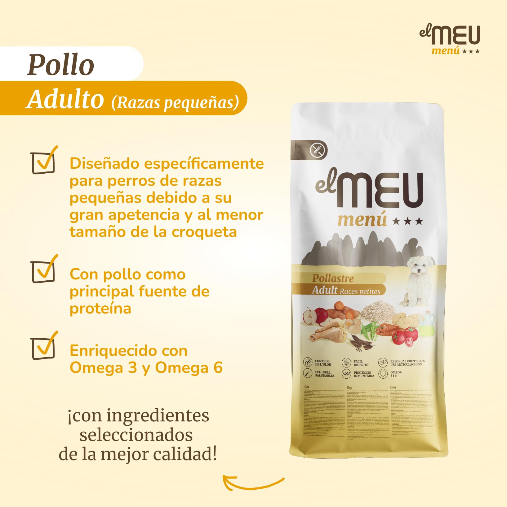 GALITO Pienso Perros Pequeños Adultos Pollo 12 kg Sin Gluten | Arroz 25%, FOS y MOS, yuca de Mojave, Omega 3 y 6, glucosamina y taurina