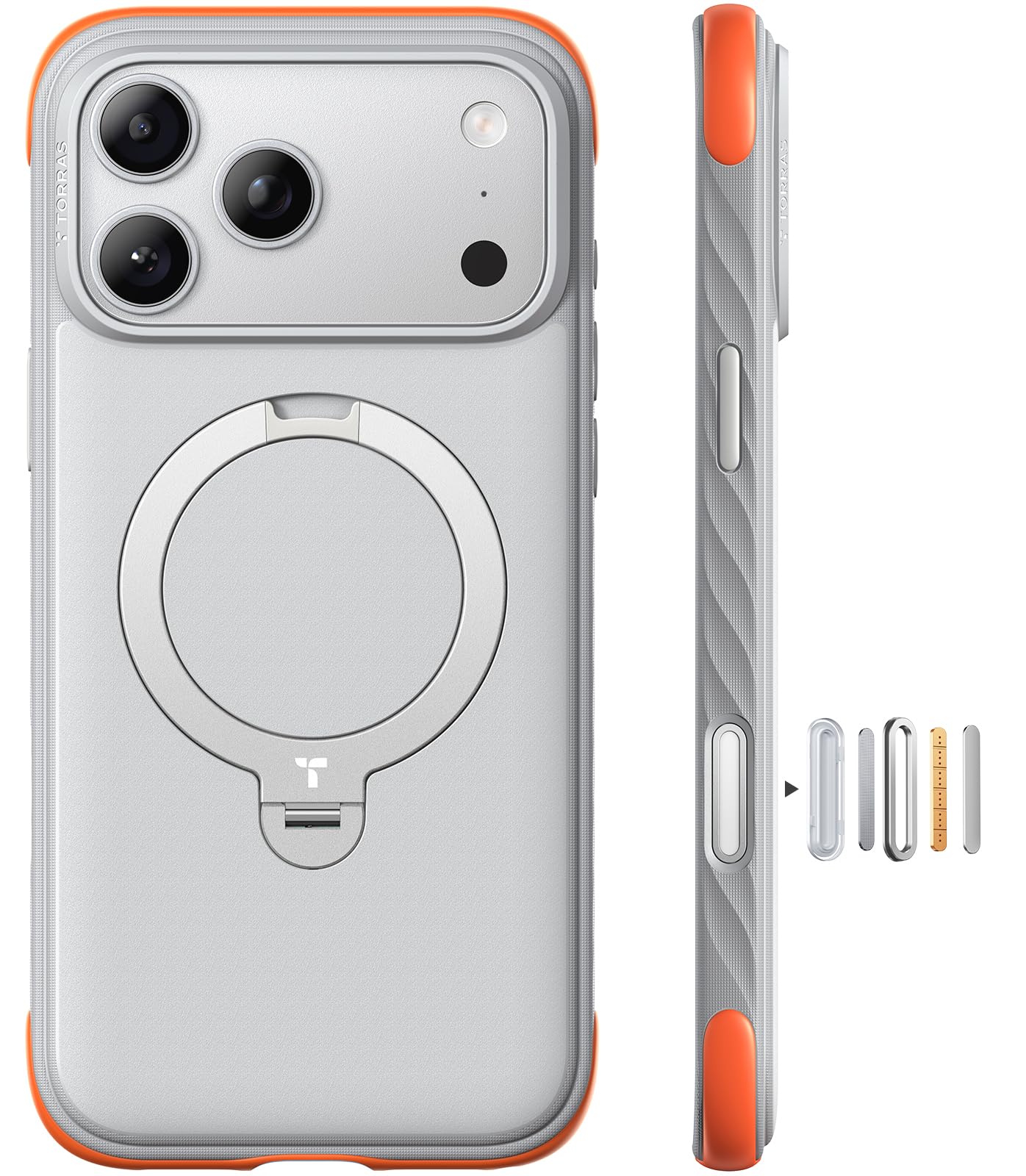 TORRAS Ostand Q3 Rugg für iPhone 17 Pro Max Hülle, Extrem rutschfest & 360° Ständer für MagSafe, Stoßdämpfende 85A TPU Kanten, Robuster Fallschutz für iPhone 17 Pro Max Case, Nebelweiß