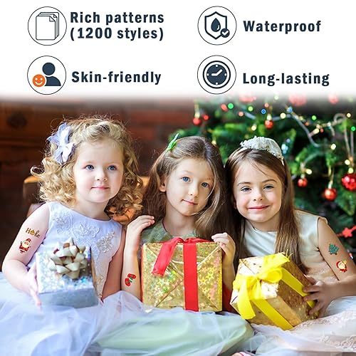 Miniatura 2 de Partywind 112 hojas (1200 estilos) tatuajes temporales para niños para Navidad, suministros de fiesta de Navidad, regalos de Navidad, rellenos de