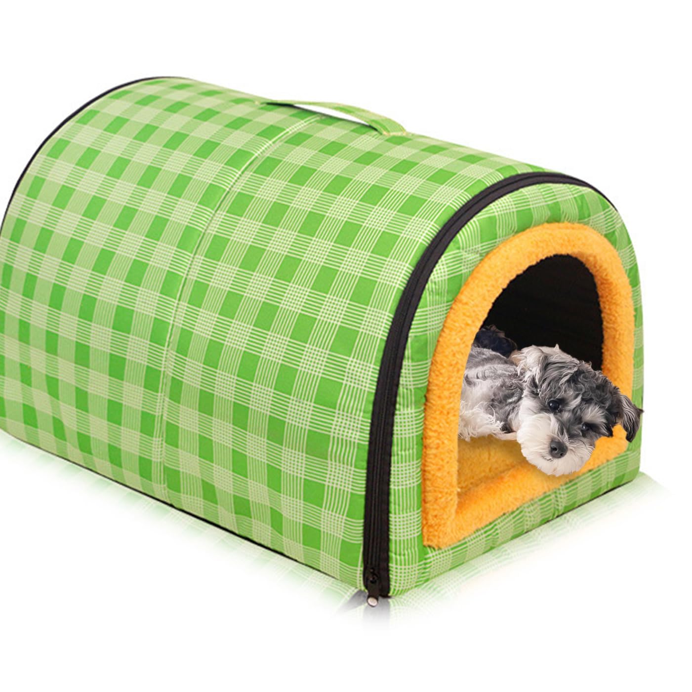 Large Dog House 2 in 1 Dog Bed Waterproof XL,Washable Pet Cat Calming Beds Anti Anxiety Soft Plaid Indoor Non-Slip Warm Pet Cave House Kennel for Medium Dogs Cats (Green,L-60x43x40CM)