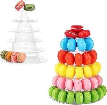 6 Tier Macaron Tower Stand Macaroon Tower Display Rack Cake Stand | Transparent Plastic Round Donut Dessert Cupcake Stand for Baby Shower Wedding Birthday Tea Party Decor