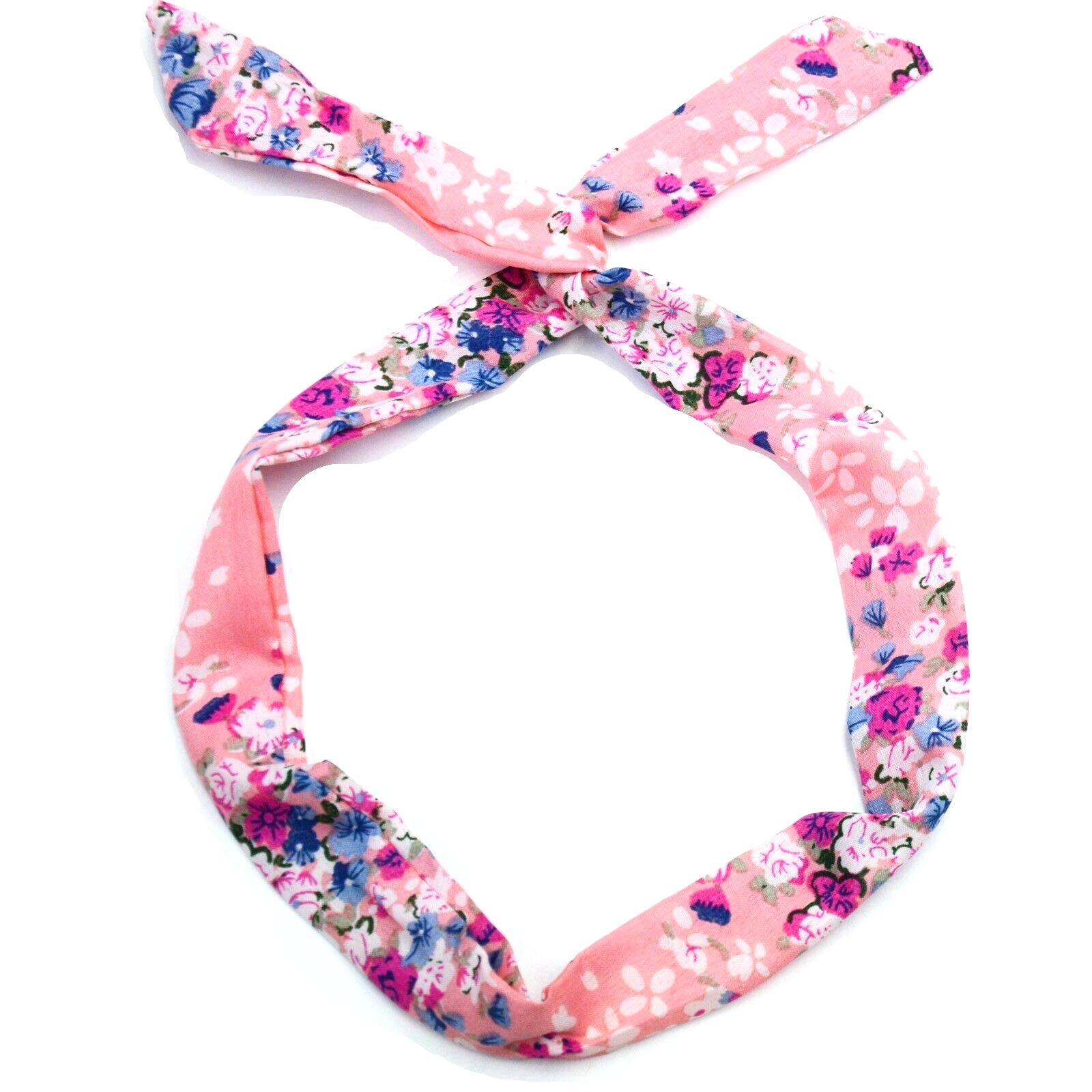 Rockabilly Wired Headband Retro Scarf Adjustable Twist Wire Hair Band Bunny Ears Bowknot (N Flower-Pink)