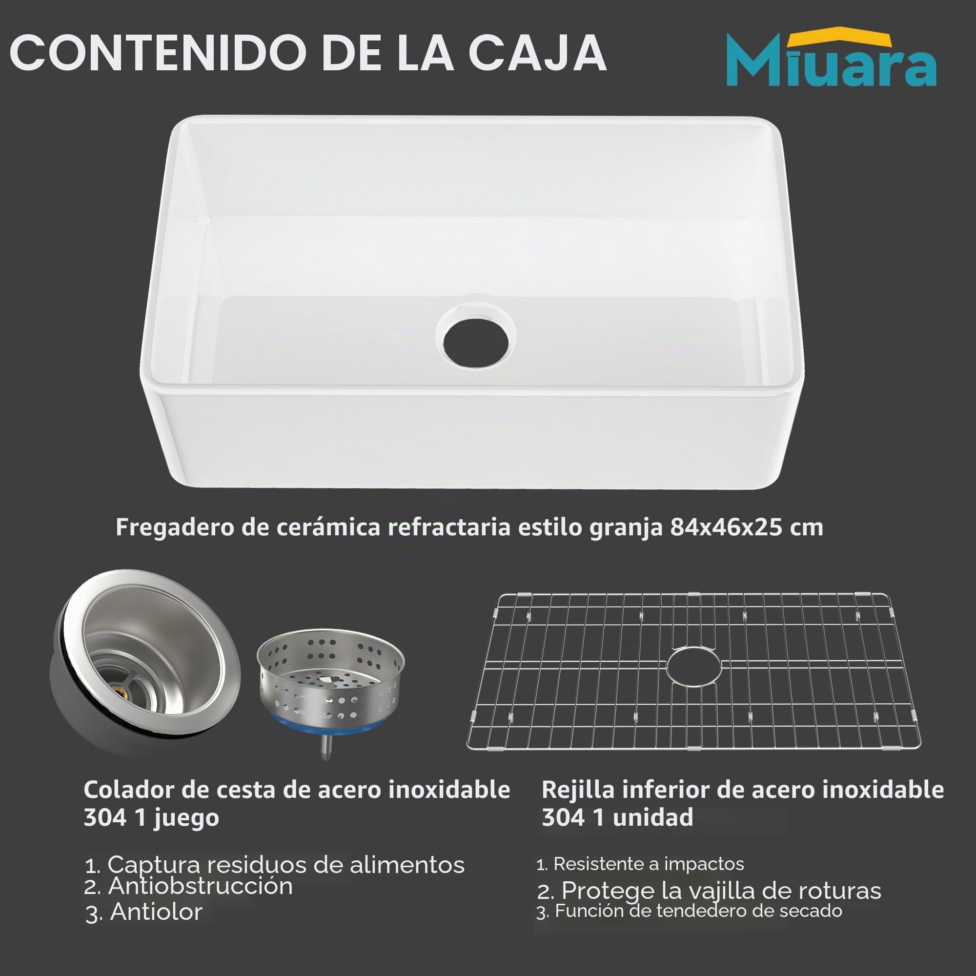 Miuara Fregadero de Granja de 33 Pulgadas - Fregadero de Cocina con Frente de Delantal Reversible 33"x18"x10", Instalación Bajo Encimera, Cuenco Individual de Estilo Casa de Granja, Arcilla