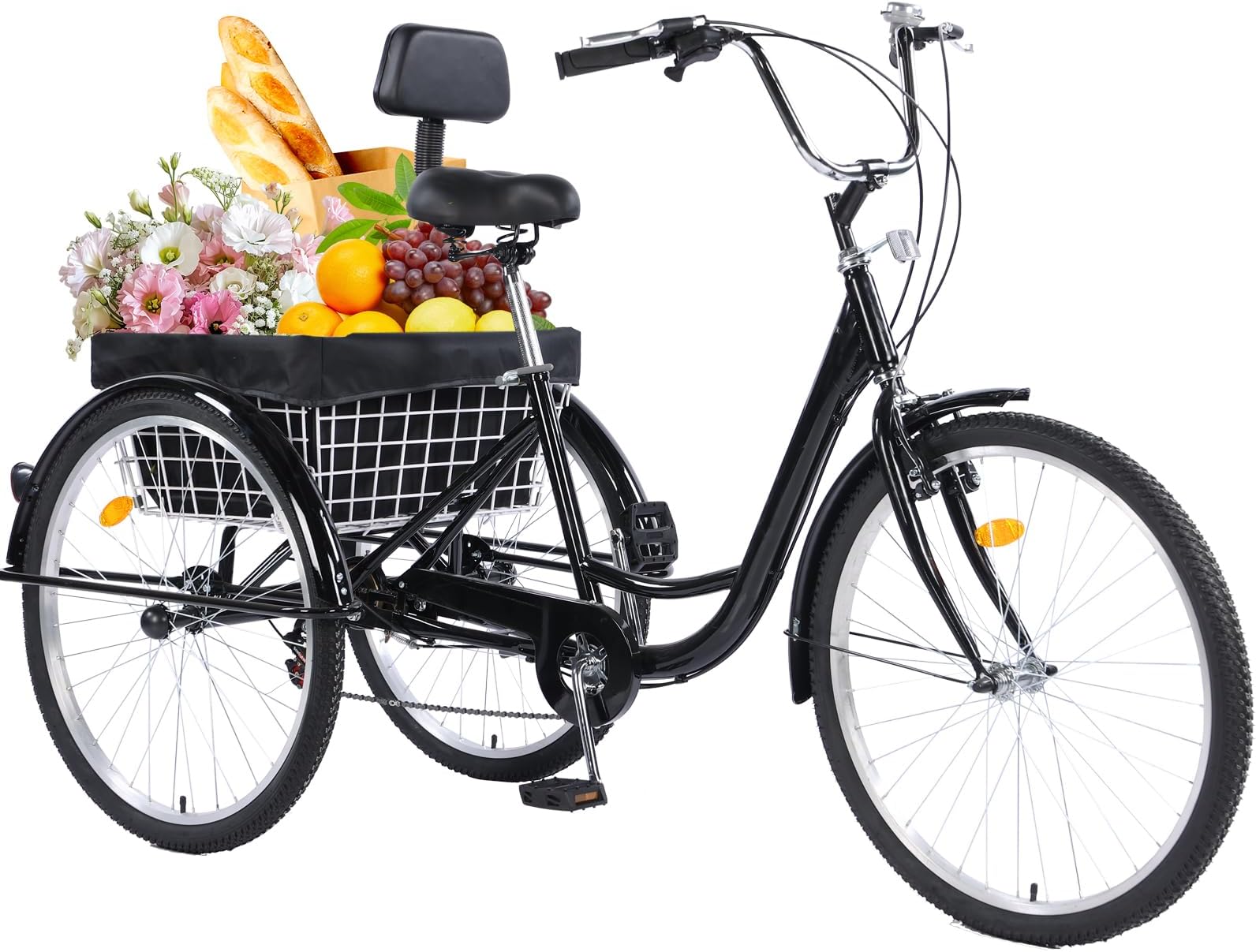 Adult Tricycle，24/26-Inch Adult Trikes, 3 Wheel Cruiser Bike with Large Basket & Adjustable Seat, Shopping Picnic Tricycles for Women, Men, Seniors
