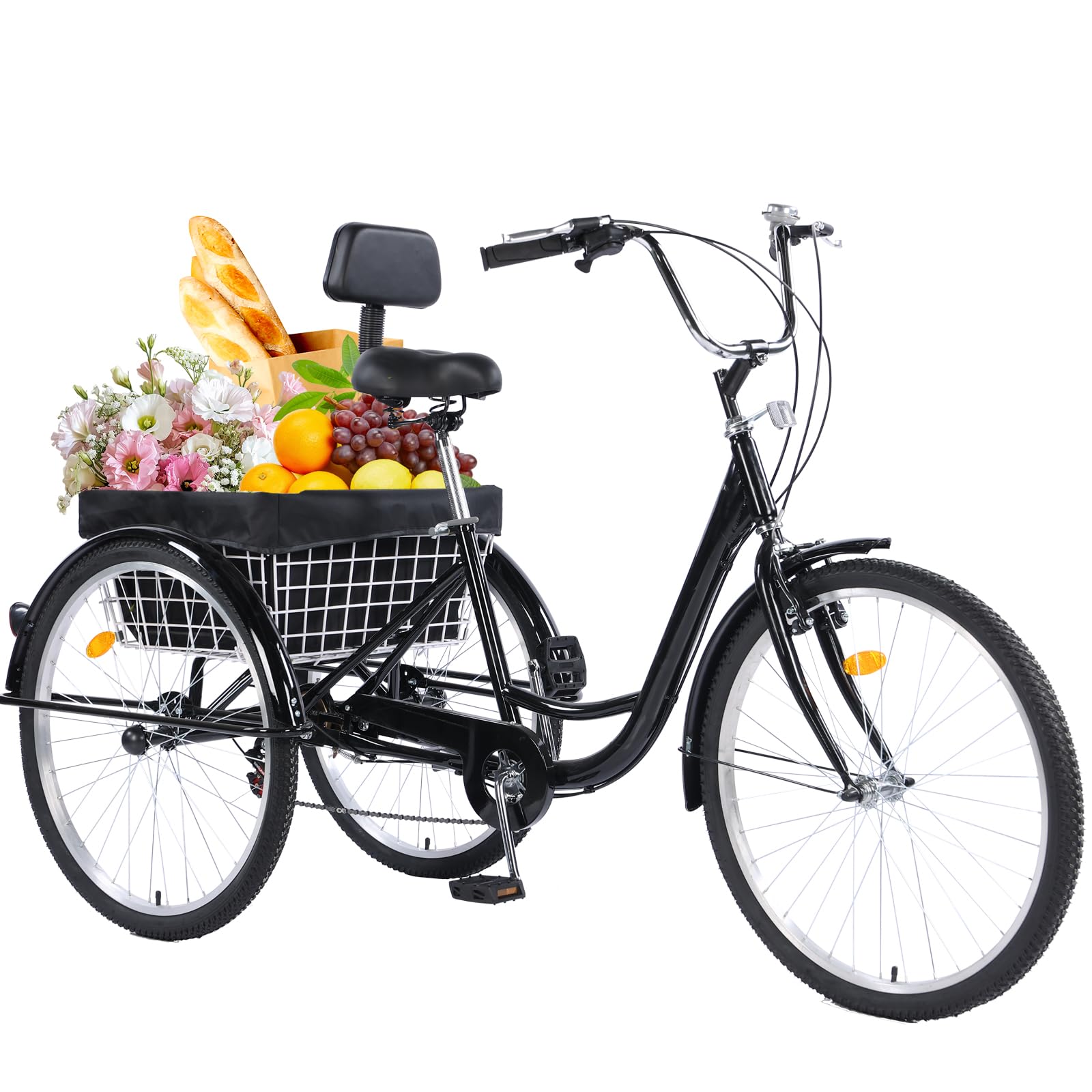 Adult Tricycle，24/26-Inch Adult Trikes, 3 Wheel Cruiser Bike with Large Basket & Adjustable Seat, Shopping Picnic Tricycles for Women, Men, Seniors