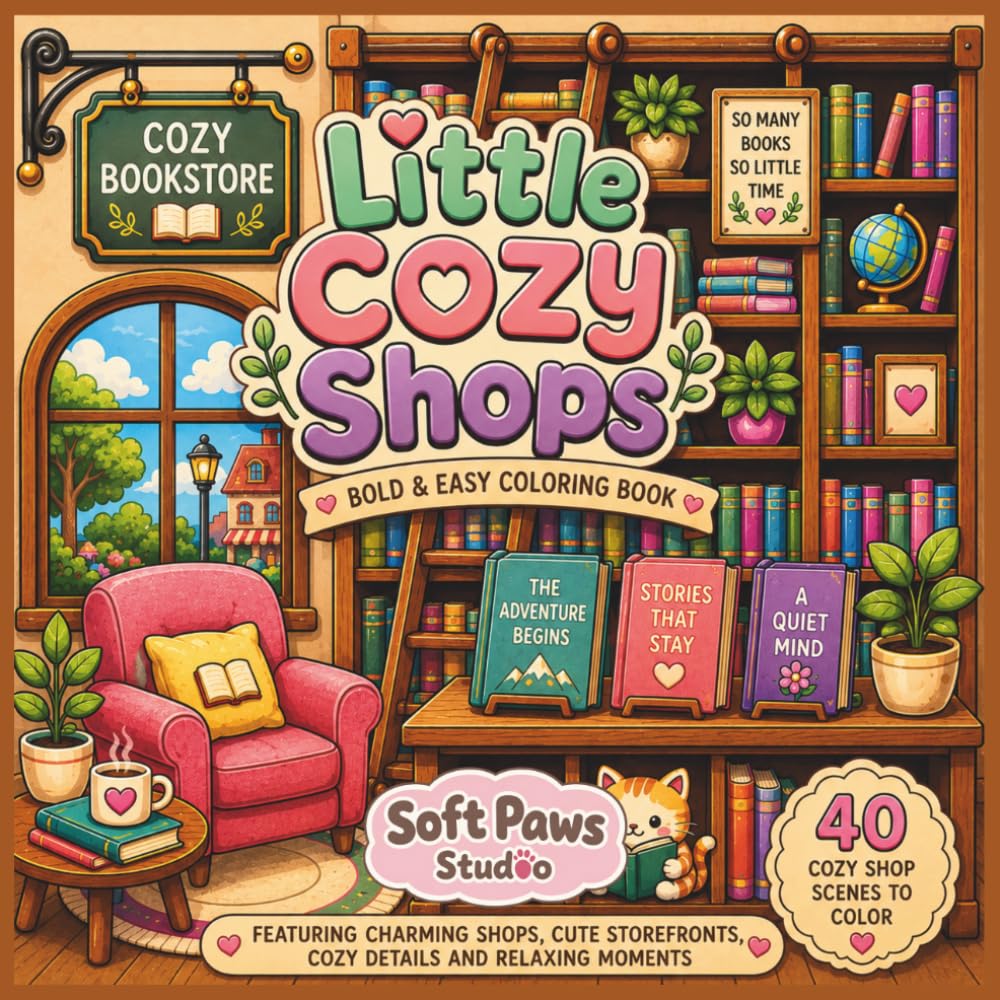 Little Cozy Shops: Bold and Easy Coloring Book Filled with Cute Shops and Comforting Cozy Moments