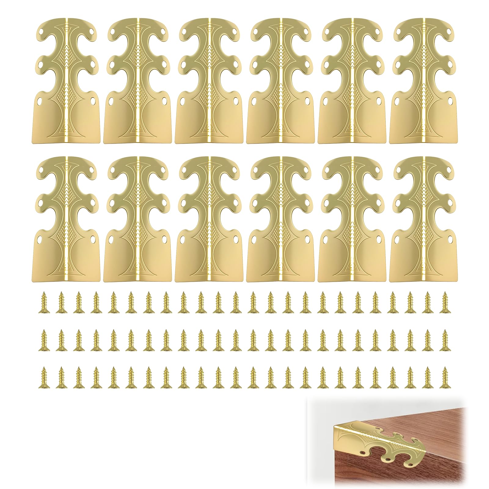 12 Pcs Vintage Metal Skirting Board Corner Protectors, Iron Furniture Edge Guards for Baseboard, Table, and Wall Protection, Decorative Skiffers for Living Room and Bedroom (Gold)