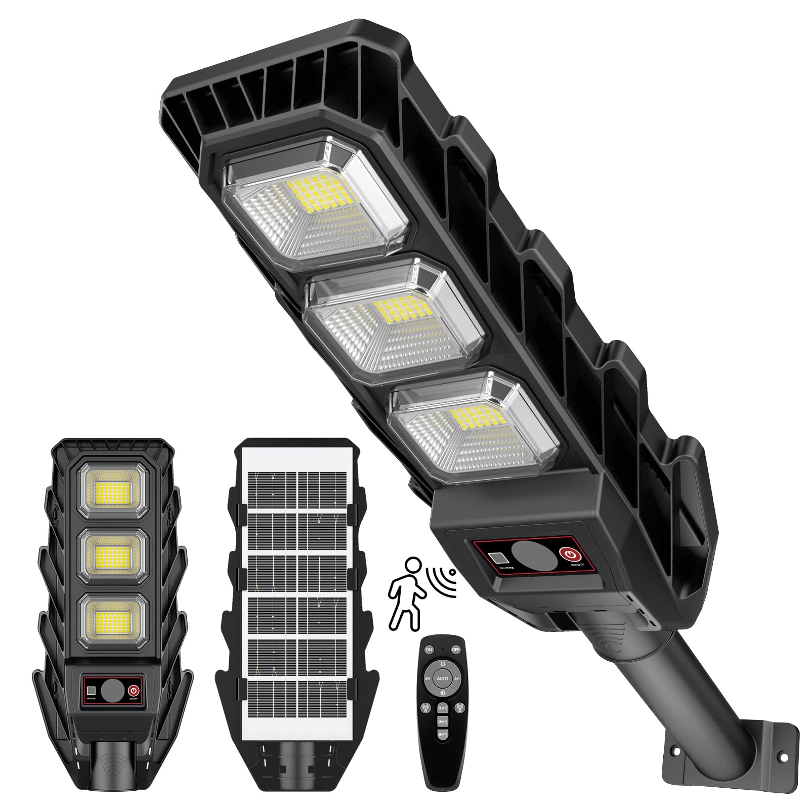 JESLED Farola Solar LED 90W con Sensor de Movimiento y Mando - 6000mAh Batería Luz Exterior IP65 6500K para Jardín/Calles, Luces Solares Exteriores Impermeables con Control Remoto