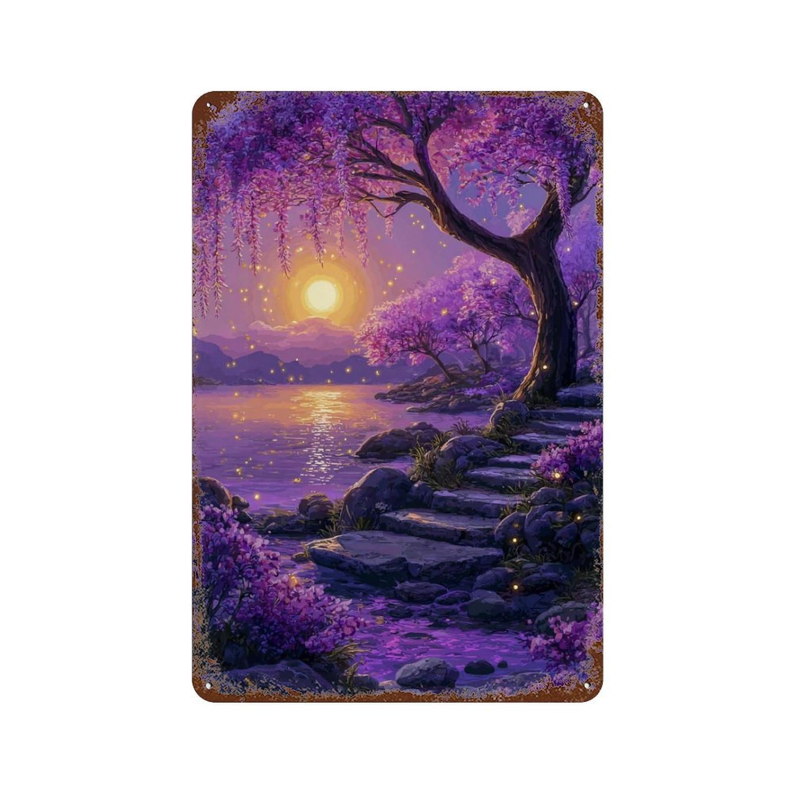 Enchanted Sunset Pathway Vintage Wall Sign 11.8"x7.9", Rust Effect Metal Decor for Patio, Garden Room And Bar Decor