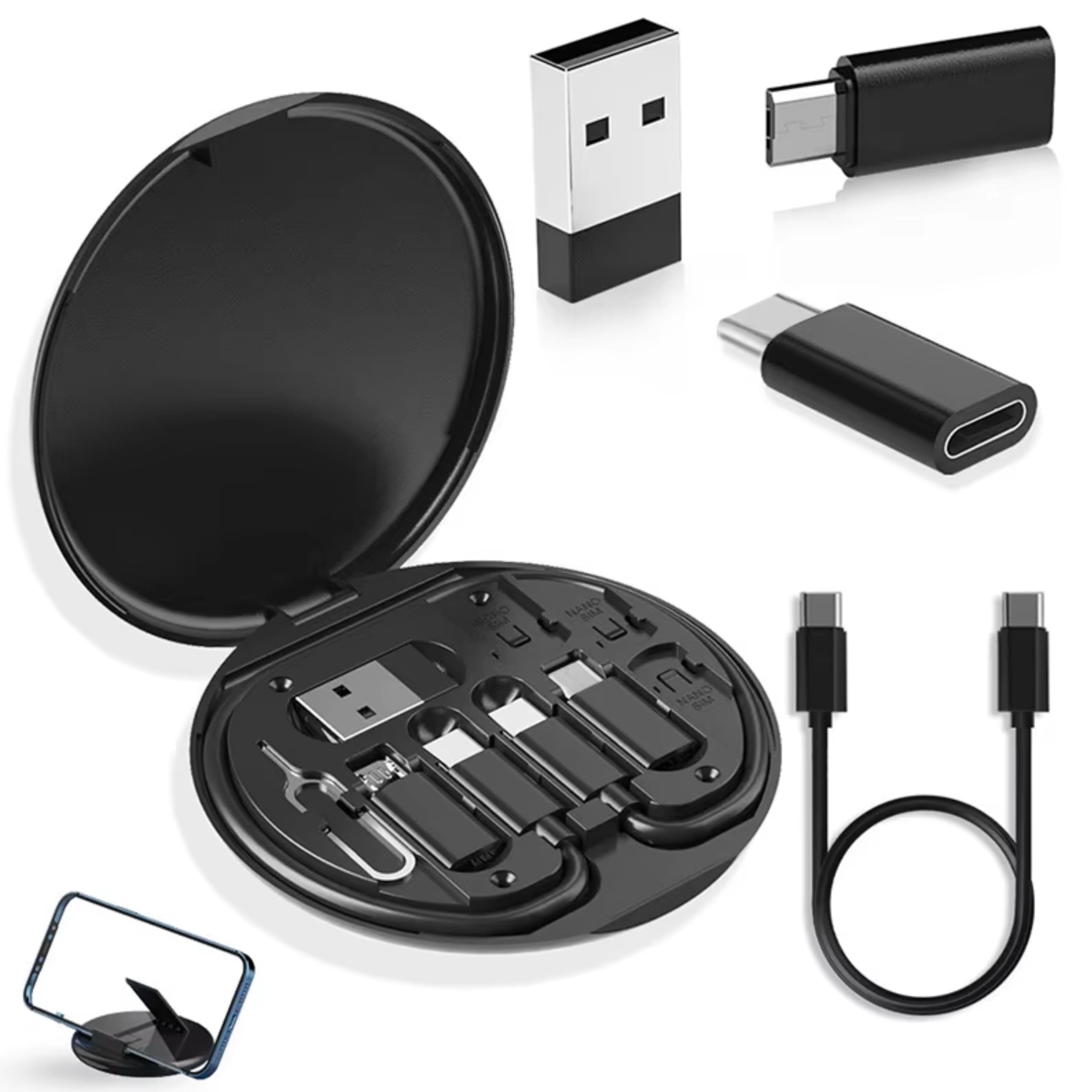 Mini Portable Multi-Functional Fast Charging Data Cable Set for Apple, Android,US B C Charging Cable Adapter Kit for USB Type C/USB A/USB C Male Cable/Micro US B/Lighting,Sim Ejector-image-49