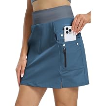Hiverlay Woman Hiking Cargo Skort 18" Knee Length with Zipper Pockets | Built-in 4.5" Biker Shorts,High Waist Golf Dressy Casual,Quick Dry,Travel, Walking and Casual Wear