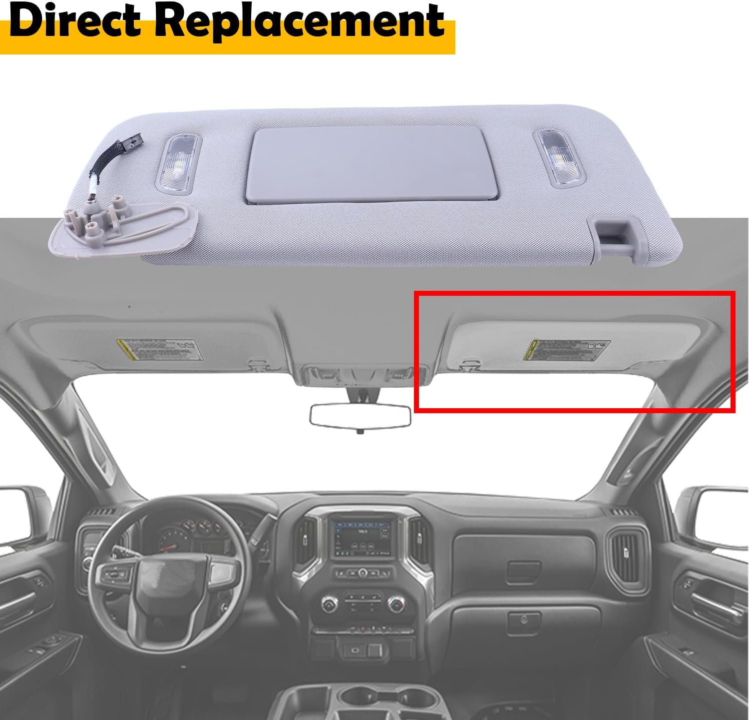 23459643 Right Passenger Side Sun Visor w/Lighted Mirror Compatible with 2015-2019 Cadillac Escalade, Chevy Silverado/Suburban/Tahoe, GMC Sierra/Yukon – Replaces 23459646