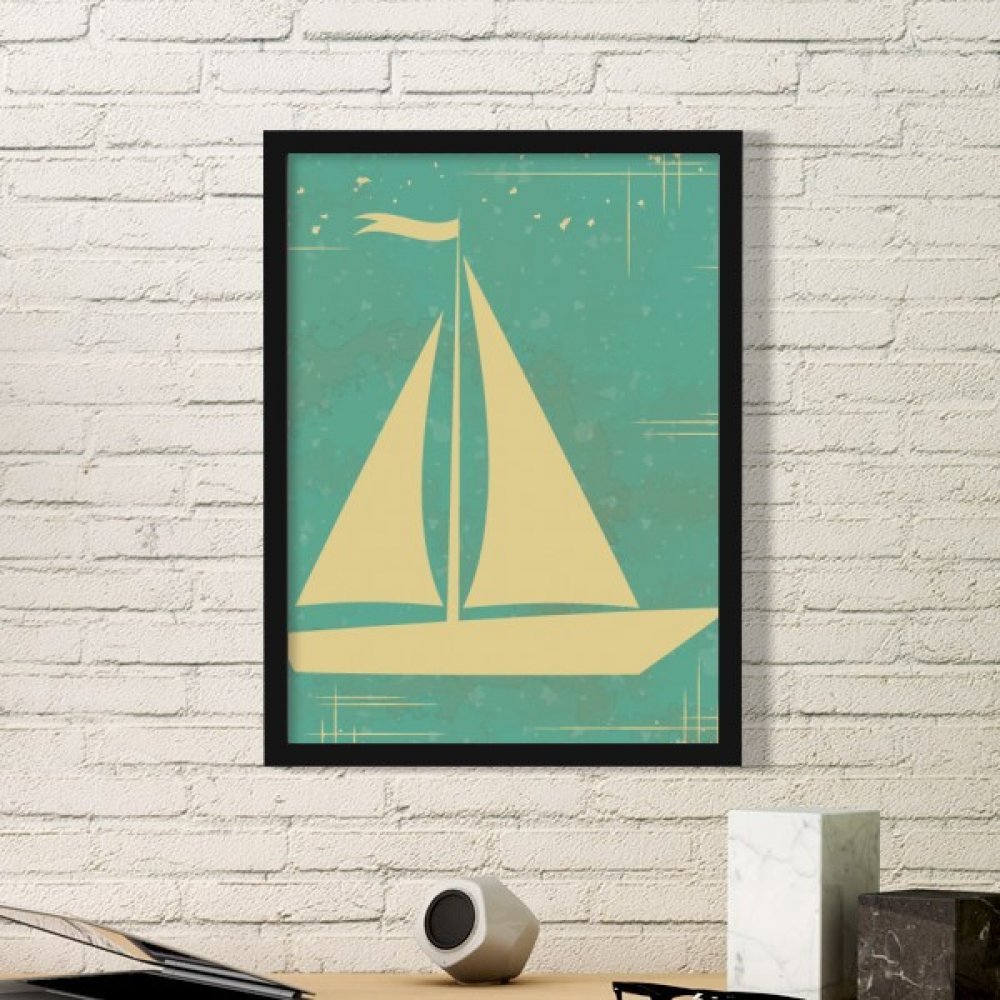 Cadre photo rectangle en bois noir avec peinture d'illustration de voile sport