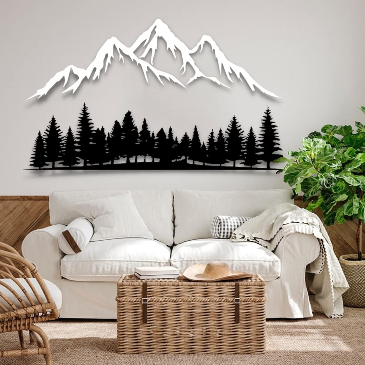 Mountain Forest Metal Wall Decor, Large Hill Tree Decor