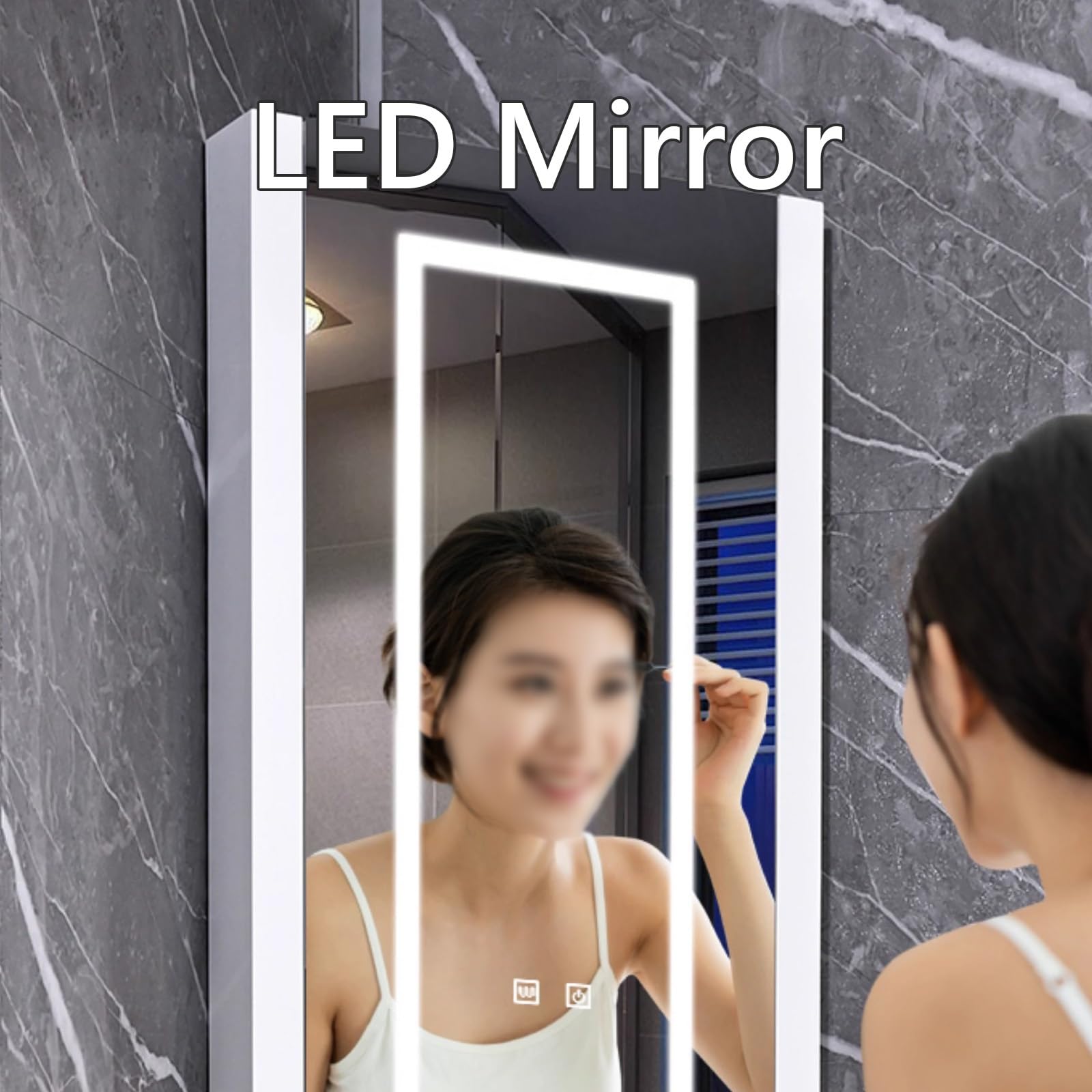 Mobile Bagno Sospeso con Lavabo, Mobile Specchio Bagno LED, Lavabo Tondo, Molto Spazio di Archiviazione, Mobile Angolare Bagno Sospeso, per Bagno(55CM)