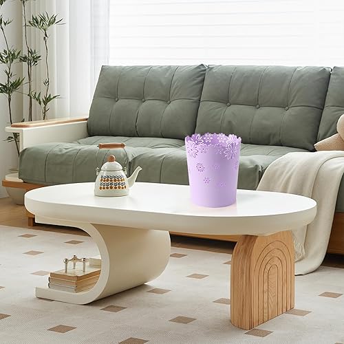 Miniatura 6 de YEMIANJU Mini papelera de escritorio con forma de flor hueca sin tapa, papelera de plástico sin tapa (morado, M)