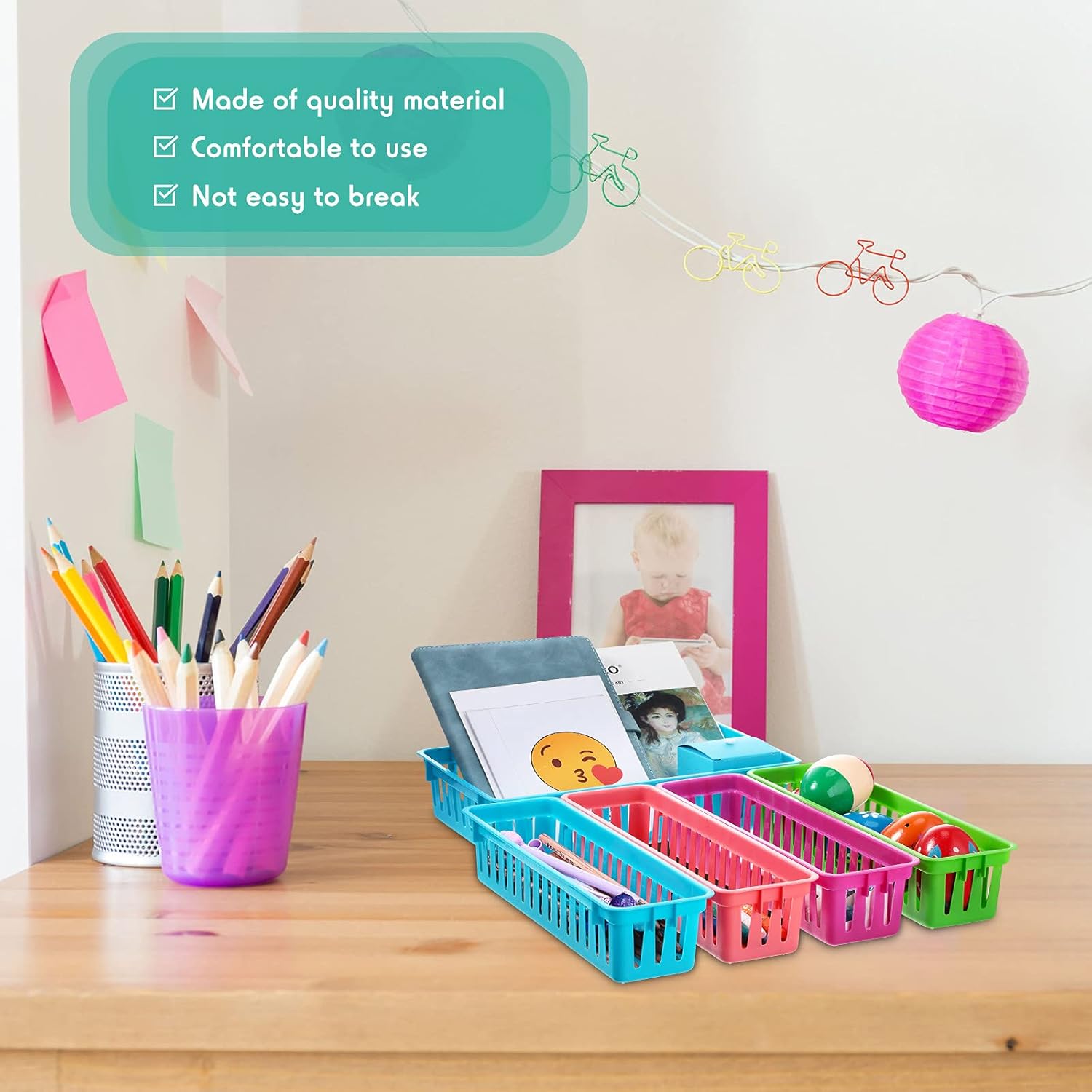 Patelai 10 Pcs Classroom Storage Baskets Plastic Pencil Organizer Back to School Gift Colorful Storage Bins for Classroom Multi Size Colorful Crayon & Pencil Container