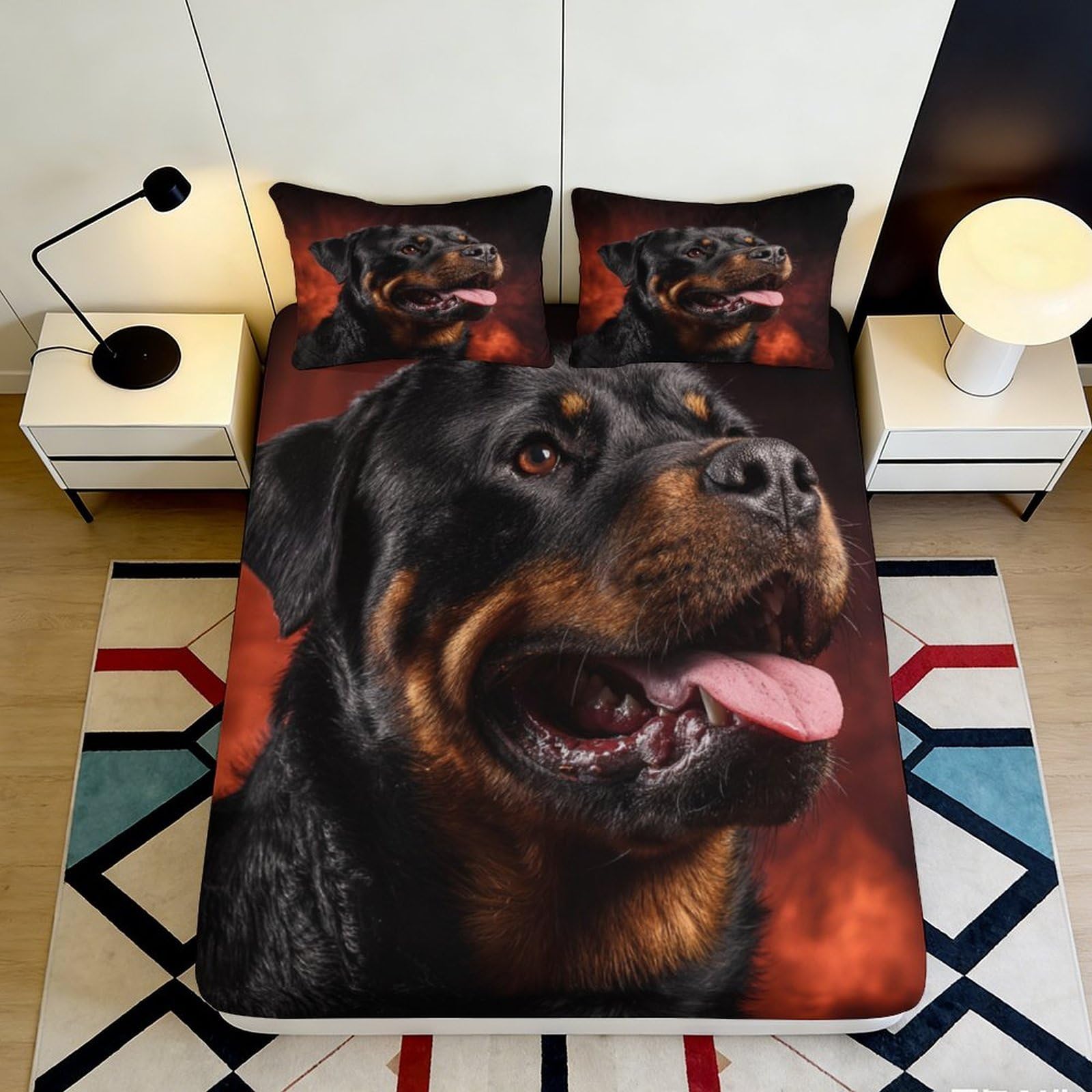 Dhbaneiok Style-7 3D Printed Rottweiler Dog Fitted Sheet Microfiber Soft Black Animal Bed Cover For Bedroom Guest Room Decor Mattress Protection 90X200x25cm