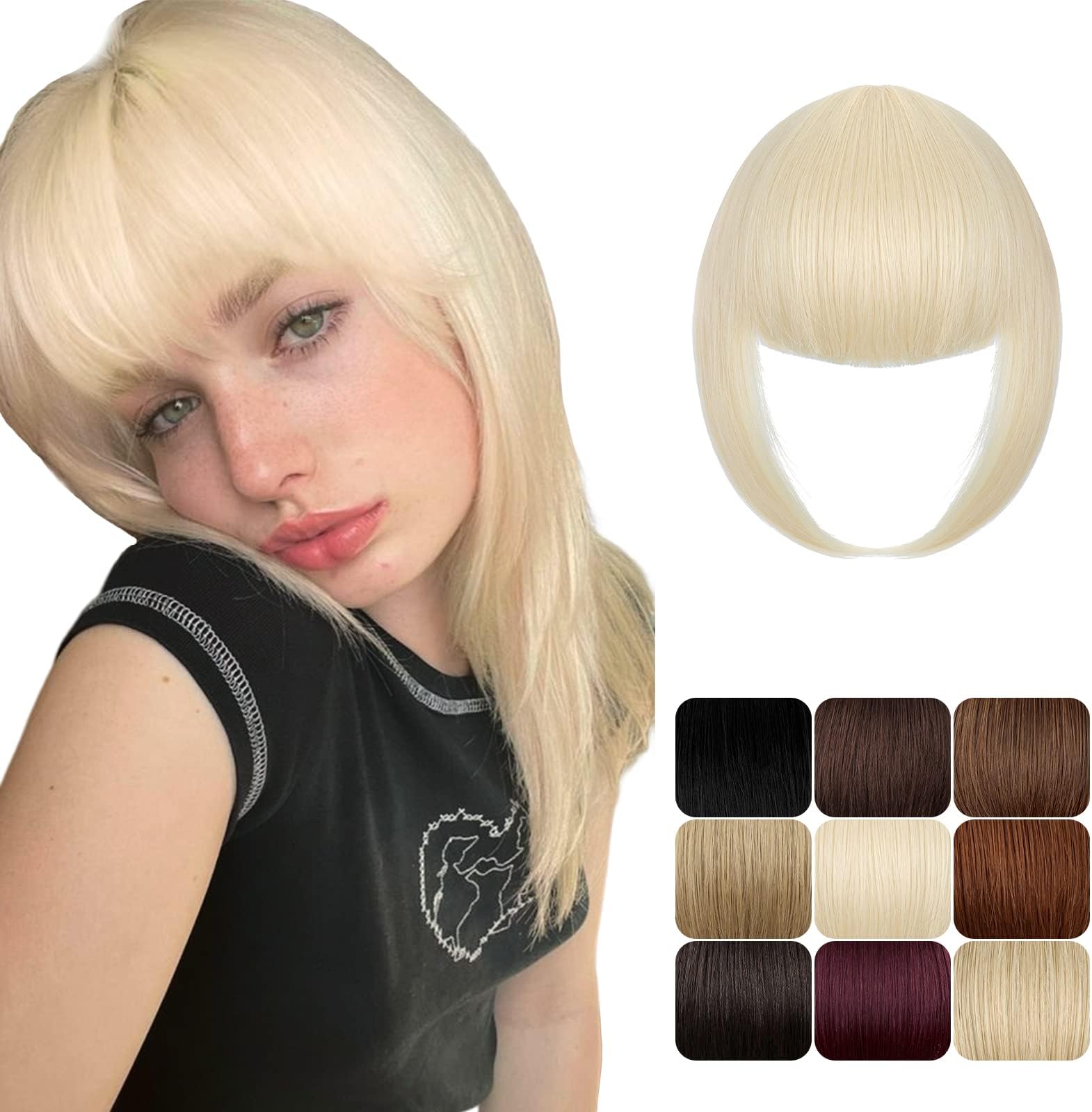 Bangs Hair Clip in Bangs Faux Bangs Clip on Bangs Blonde Bangs Clip in Hair Extensions French Bangs Fringe with Temples Hairpieces for Women Fake Bangs for Daily Wear (Light Brown)