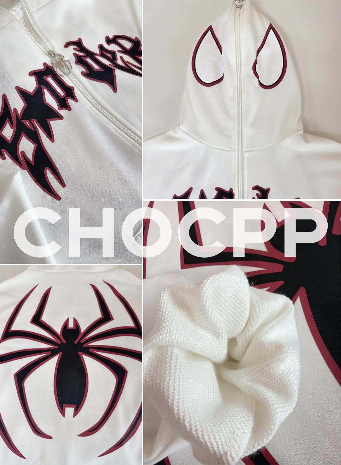 Women Men Oversized Harajuku Y2K Spider Graphic Hoodie Long Sleeve Full Zipper Jacket Coat Casual E Girl image 3
