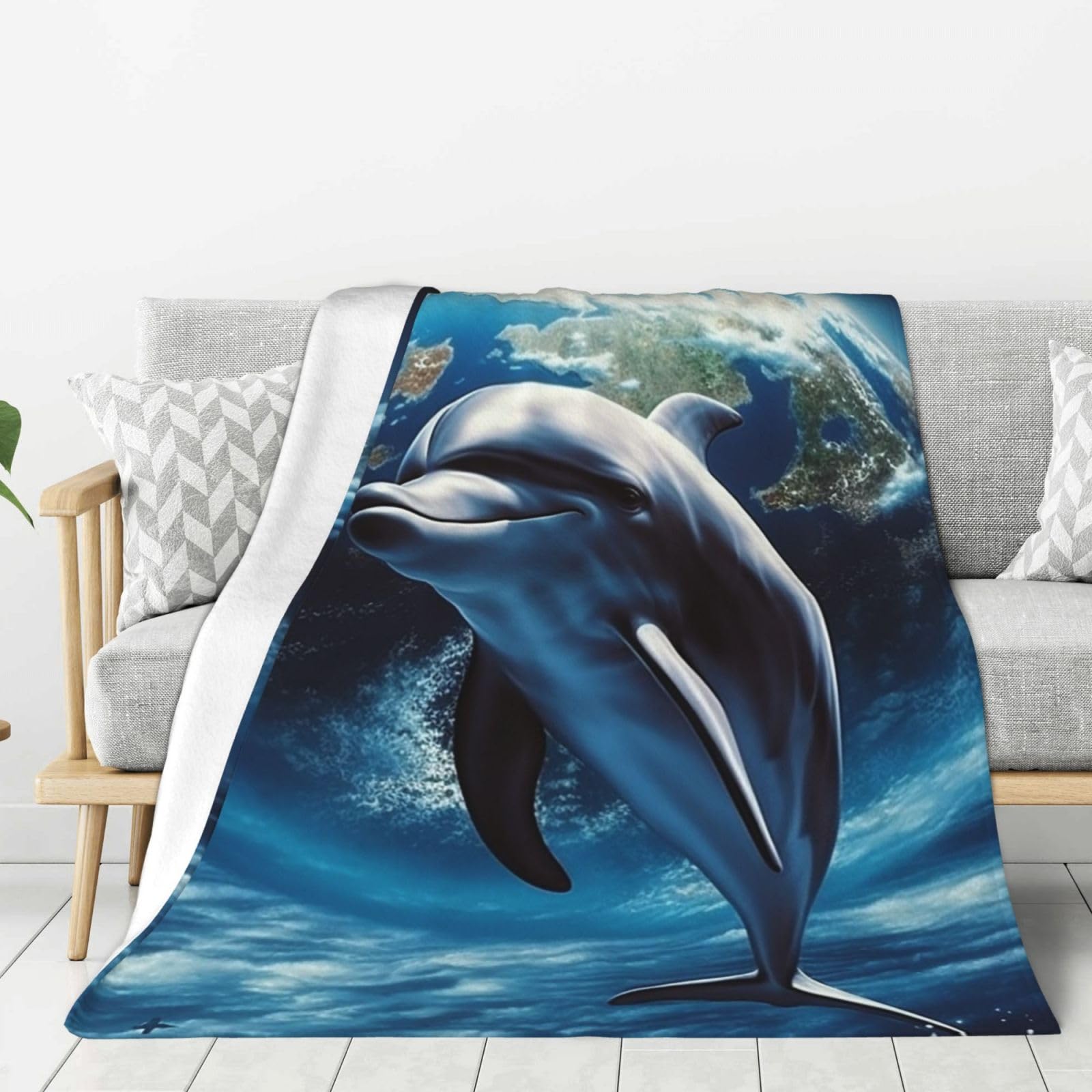Dolphin Earth Throw Blanket Plush Flannel Fleece Blanket, Soft Lightweight Cozy Blankets 40"X30" for Bed Couch Sofa Travel
