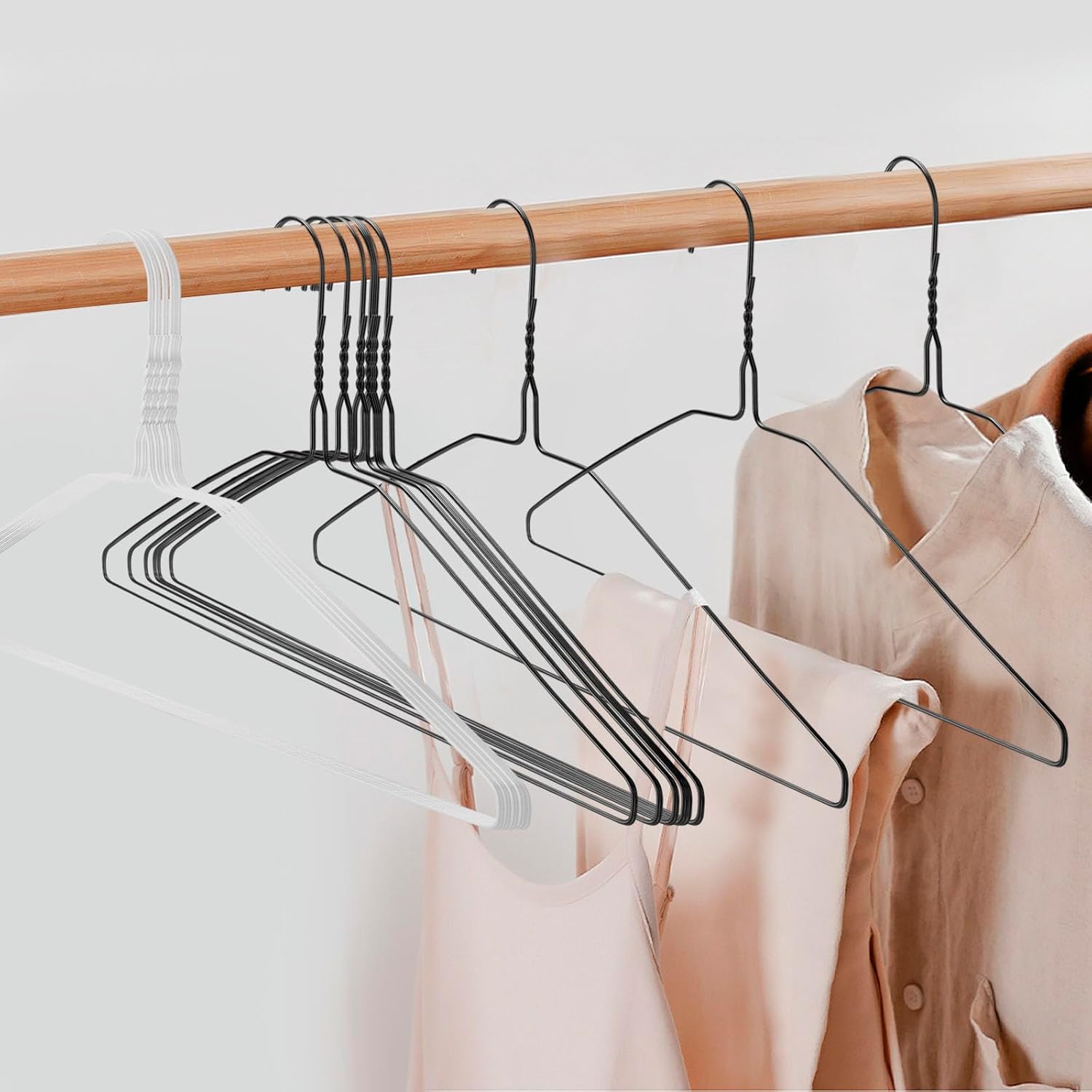 120 Pcs Wire Hangers in Bulk Metal Black White Hangers 16" Dry Cleaner Hanger for Cloth Shirts Coat